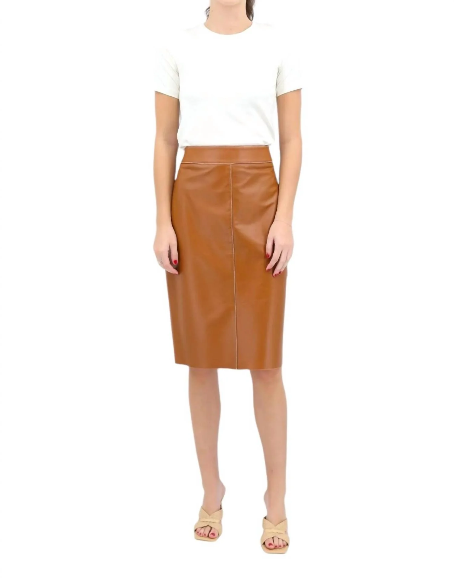 Lamb Leather Pencil Skirt In Tan