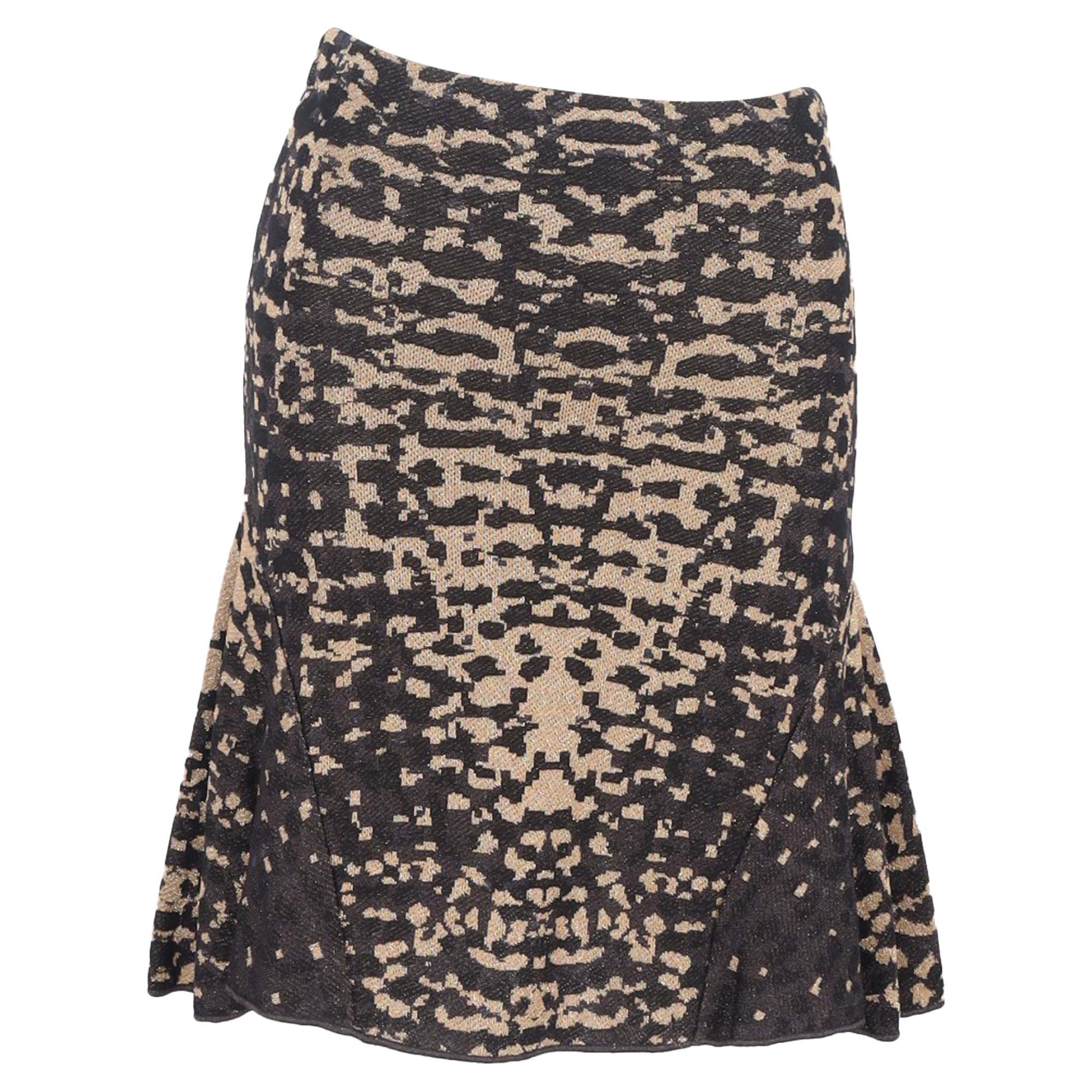 Missoni Printed Knee-Length Mermaid Skirt in Black and Gold Cotton