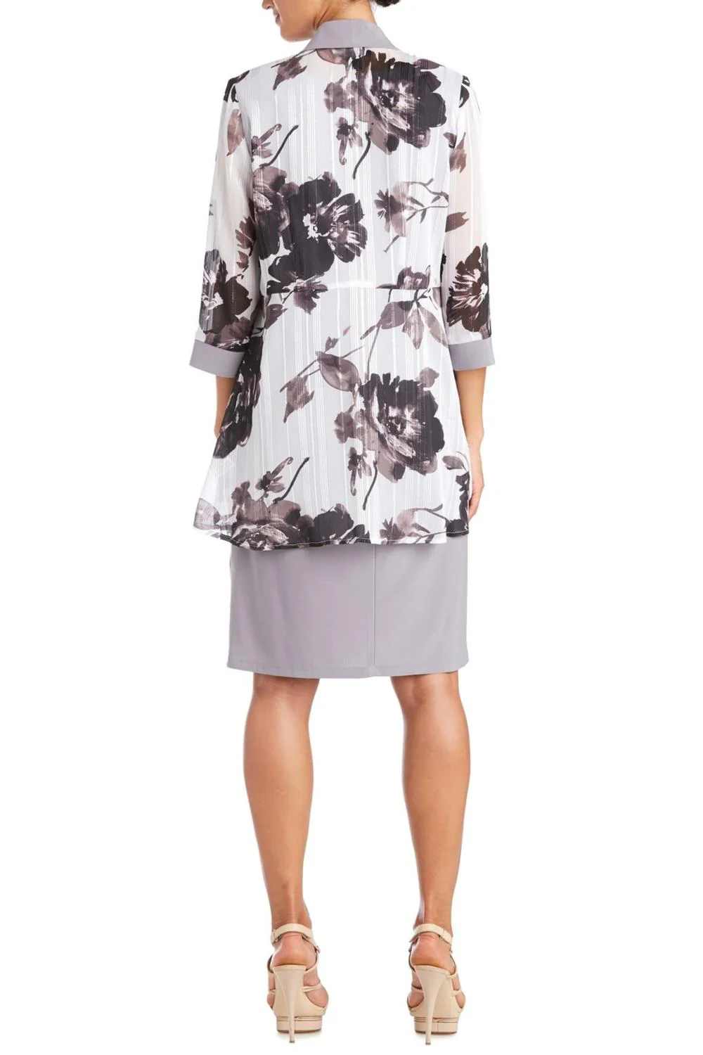 3/4 Sleeve 2 Piece Evening Jacket & Dress Set In Grey