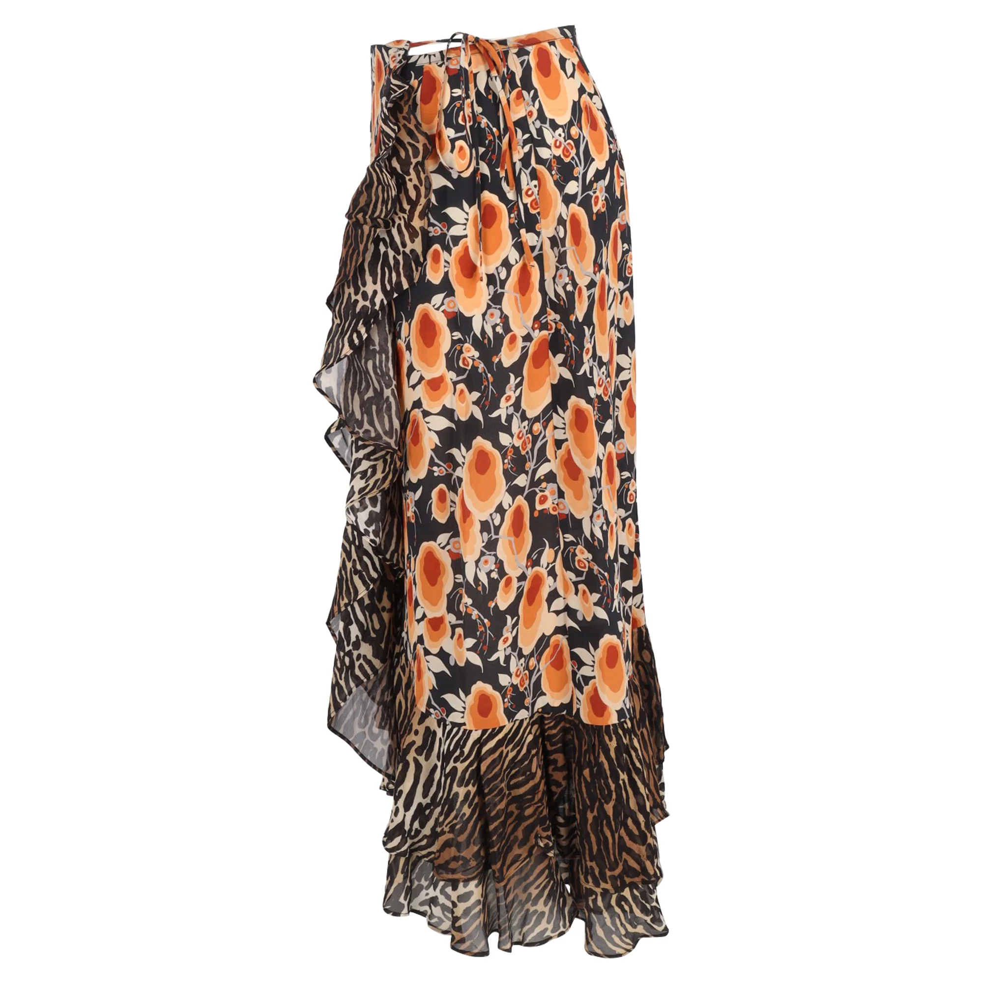 Rixo Liv Printed Midi Wrap Skirt in Multicolor Silk