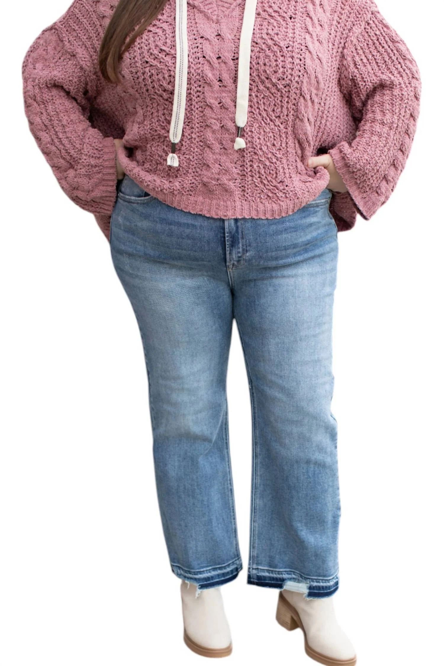 High Rise Crop Straight Jeans Plus Size In Blue