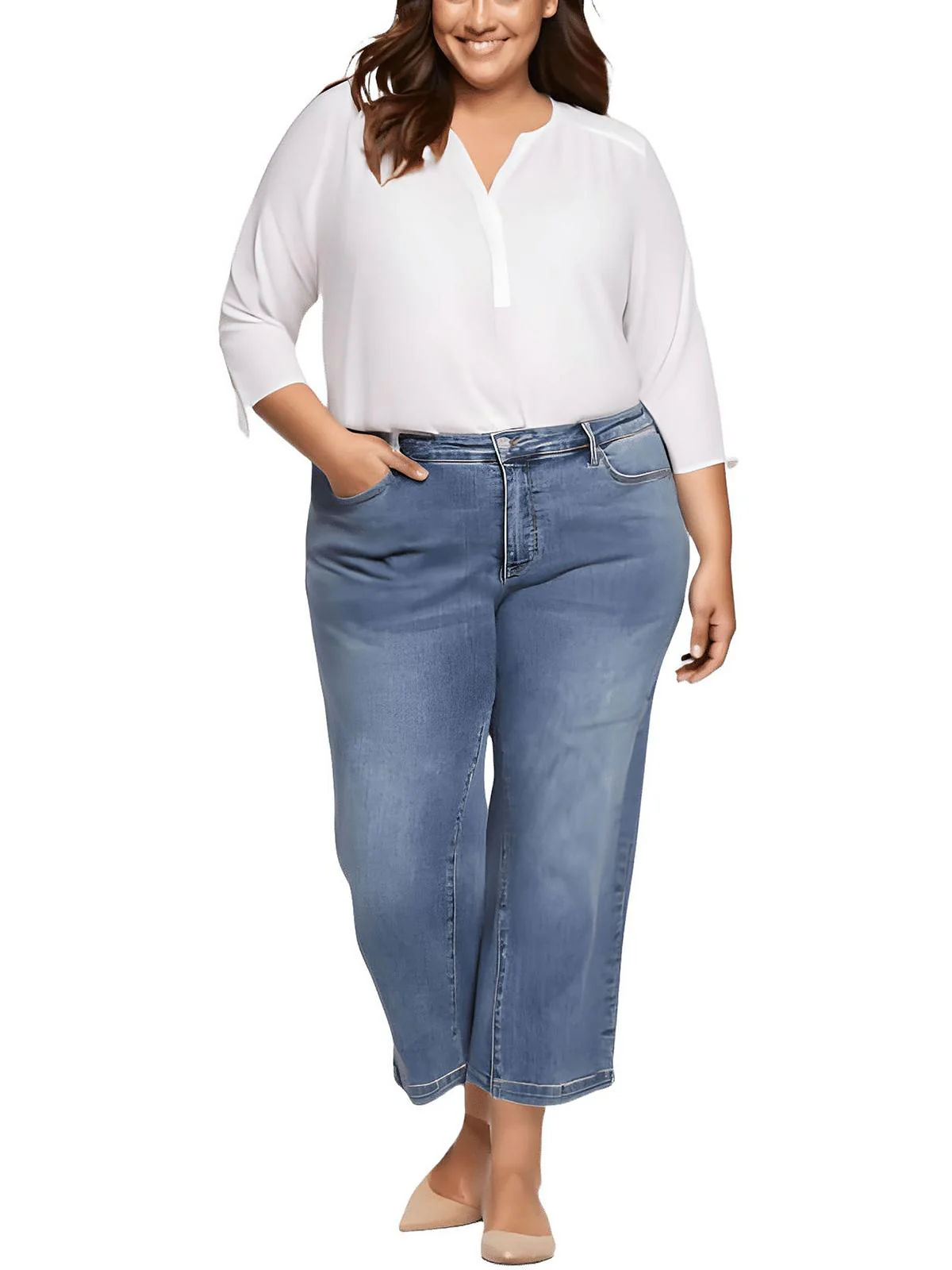 Plus Teresa Womens Stretch Denim Wide Leg Jeans