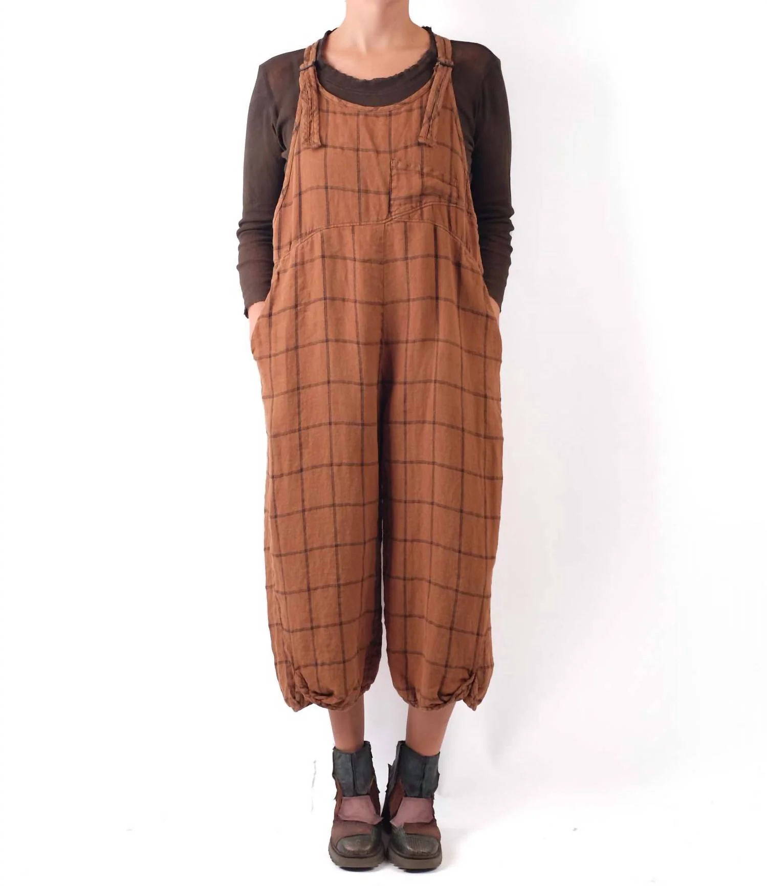 Lore Plaid Overalls In Camel