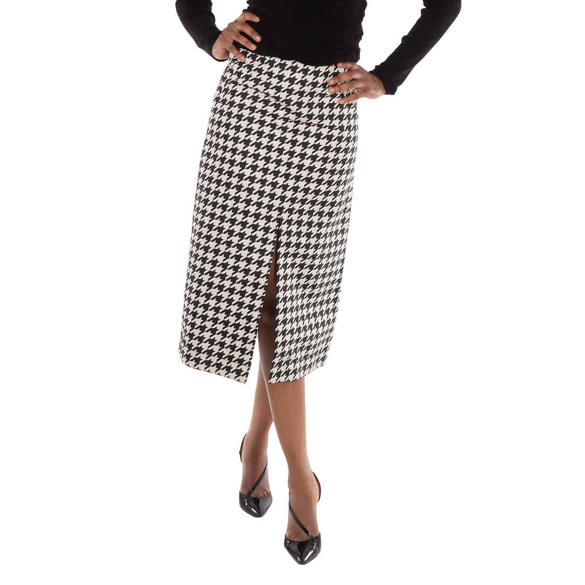 Burberry Houndstooth Pattern Midi Skirt