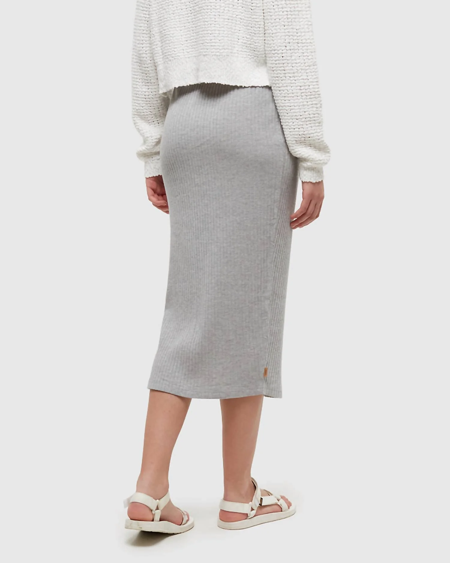 Walden Slim Fit High-Rise Midi Knit Rib Skirt In Grey Heather