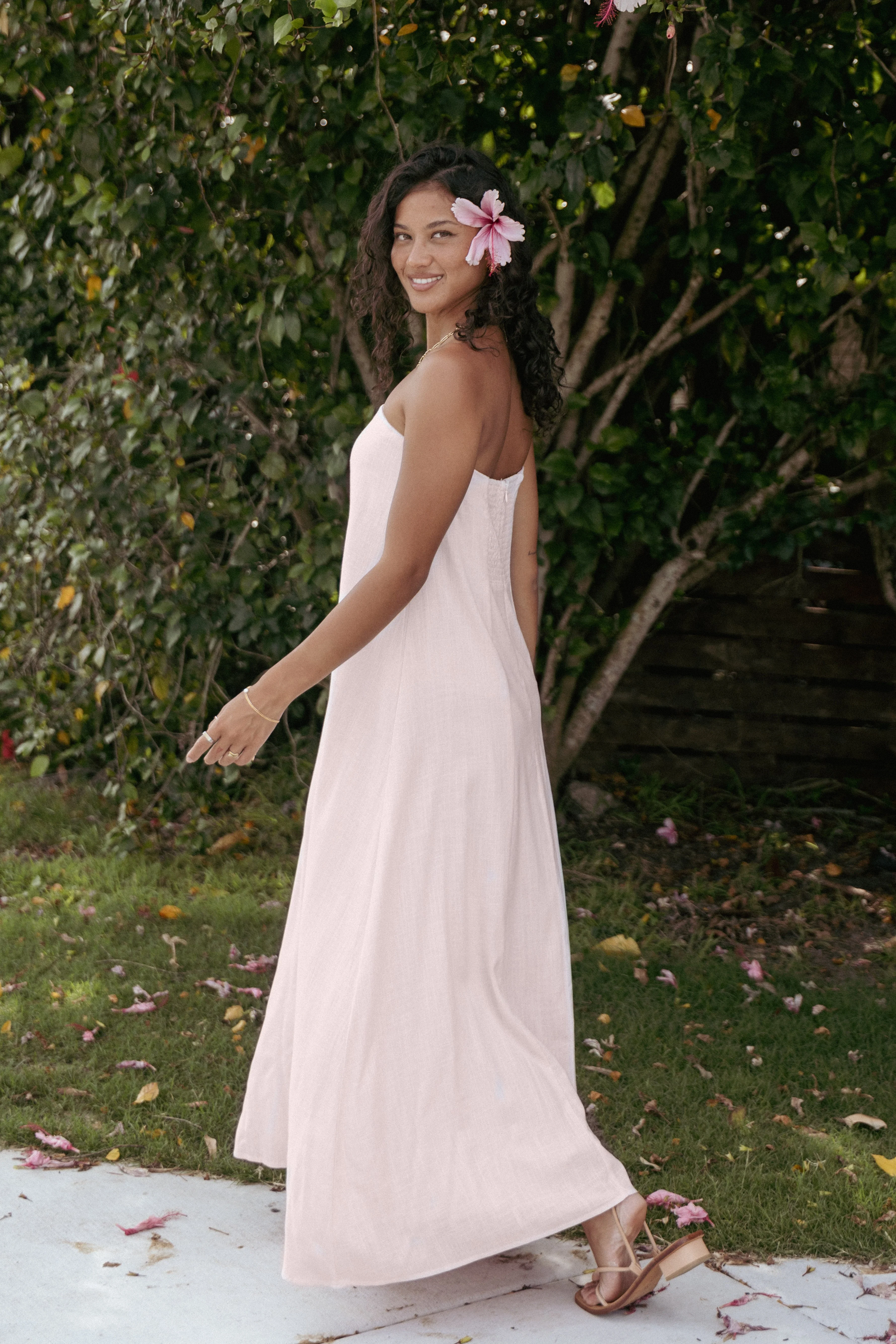 Bethany Strapless Midi Dress - Rosewater