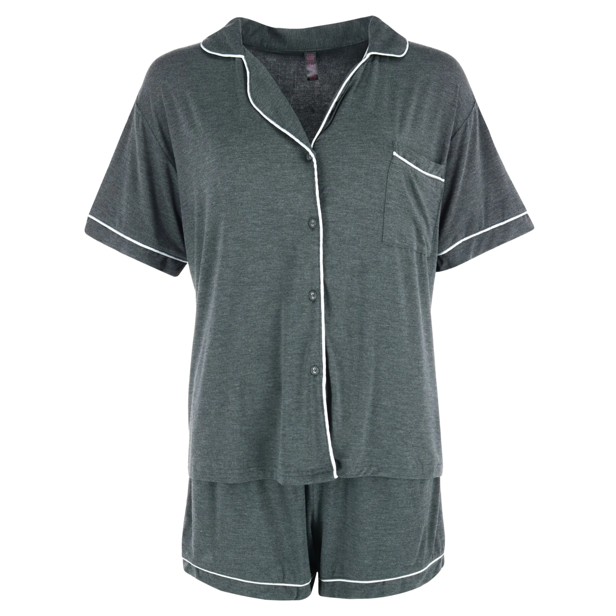 Women's Plus Size Notch Color Short Pajama Set with Trim