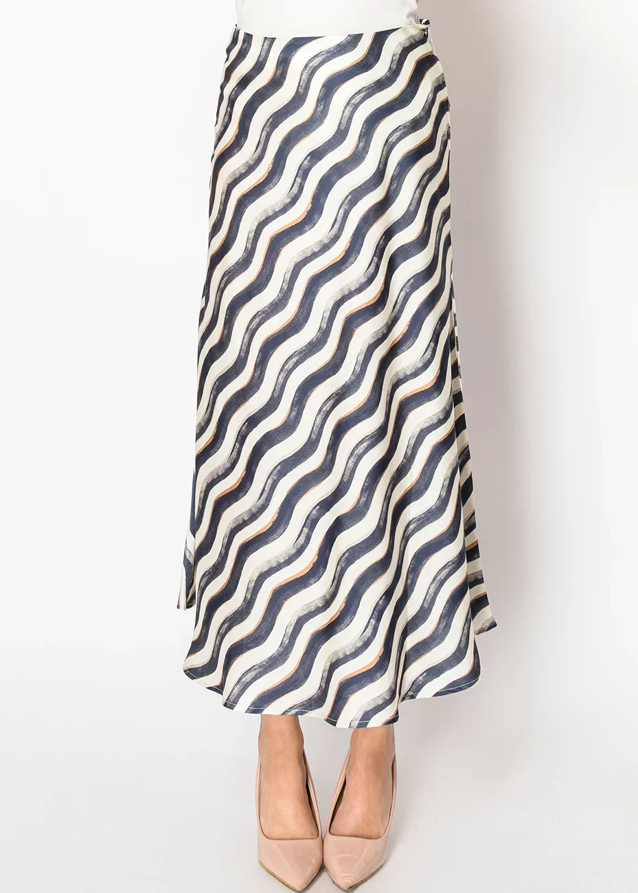 Abstract Waves Navy Print Skirt