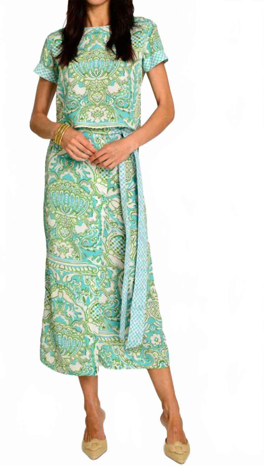 Winnifred Wrap Skirt In Damask Pool