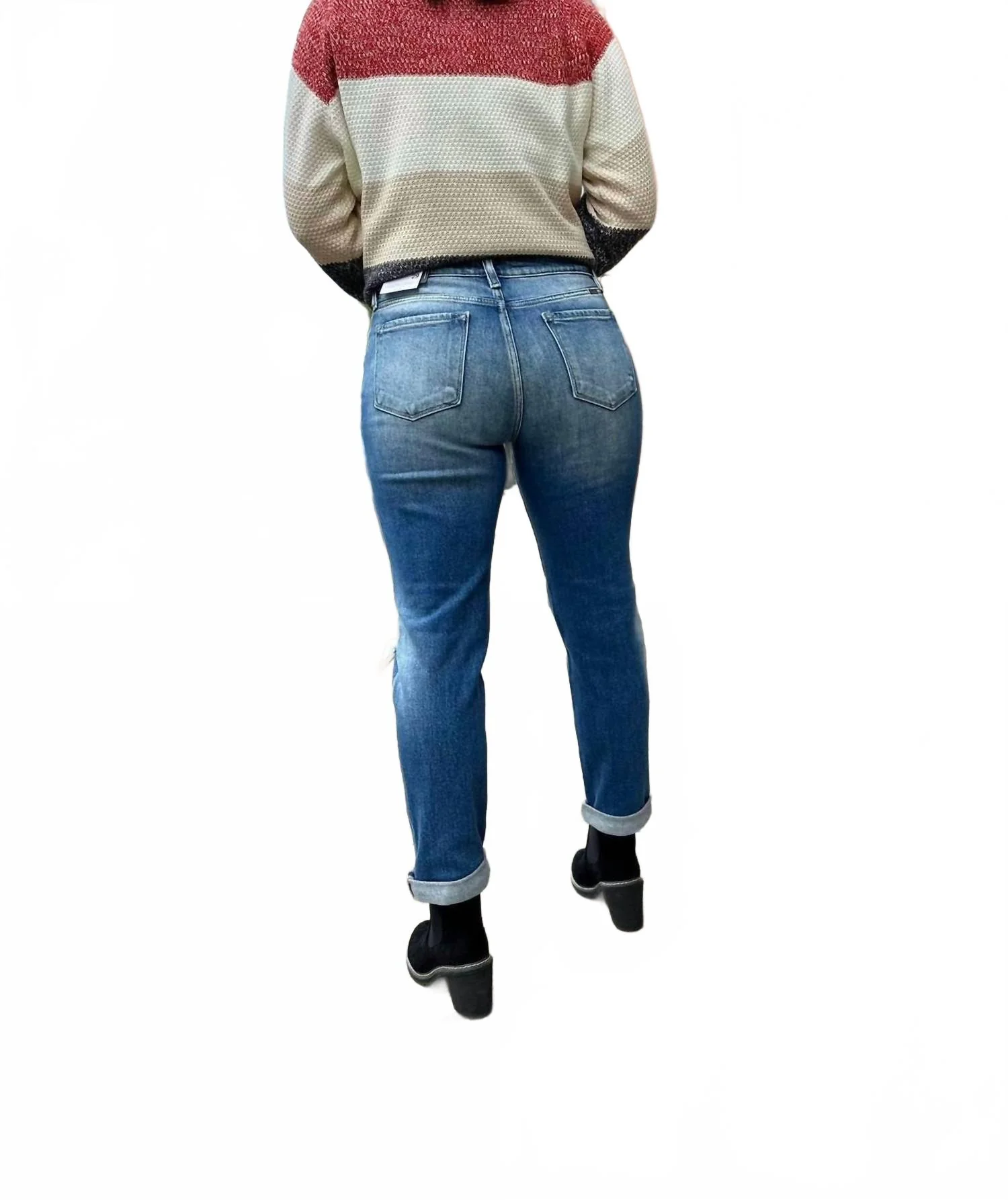 Alice High Rise Hem Detail Slim Straight Jeans In Blue