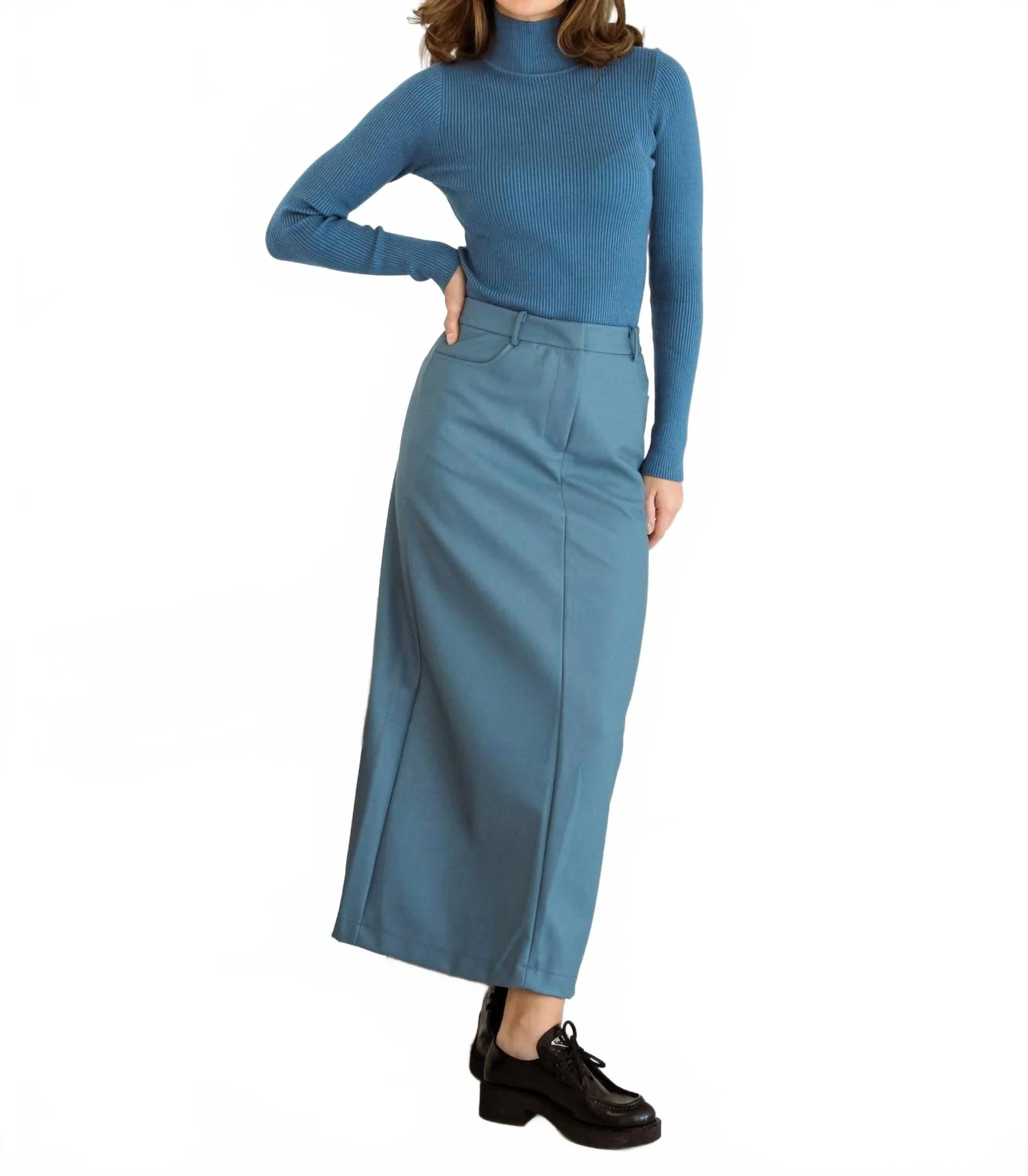 Leather Maxi Skirt In Sky Blue