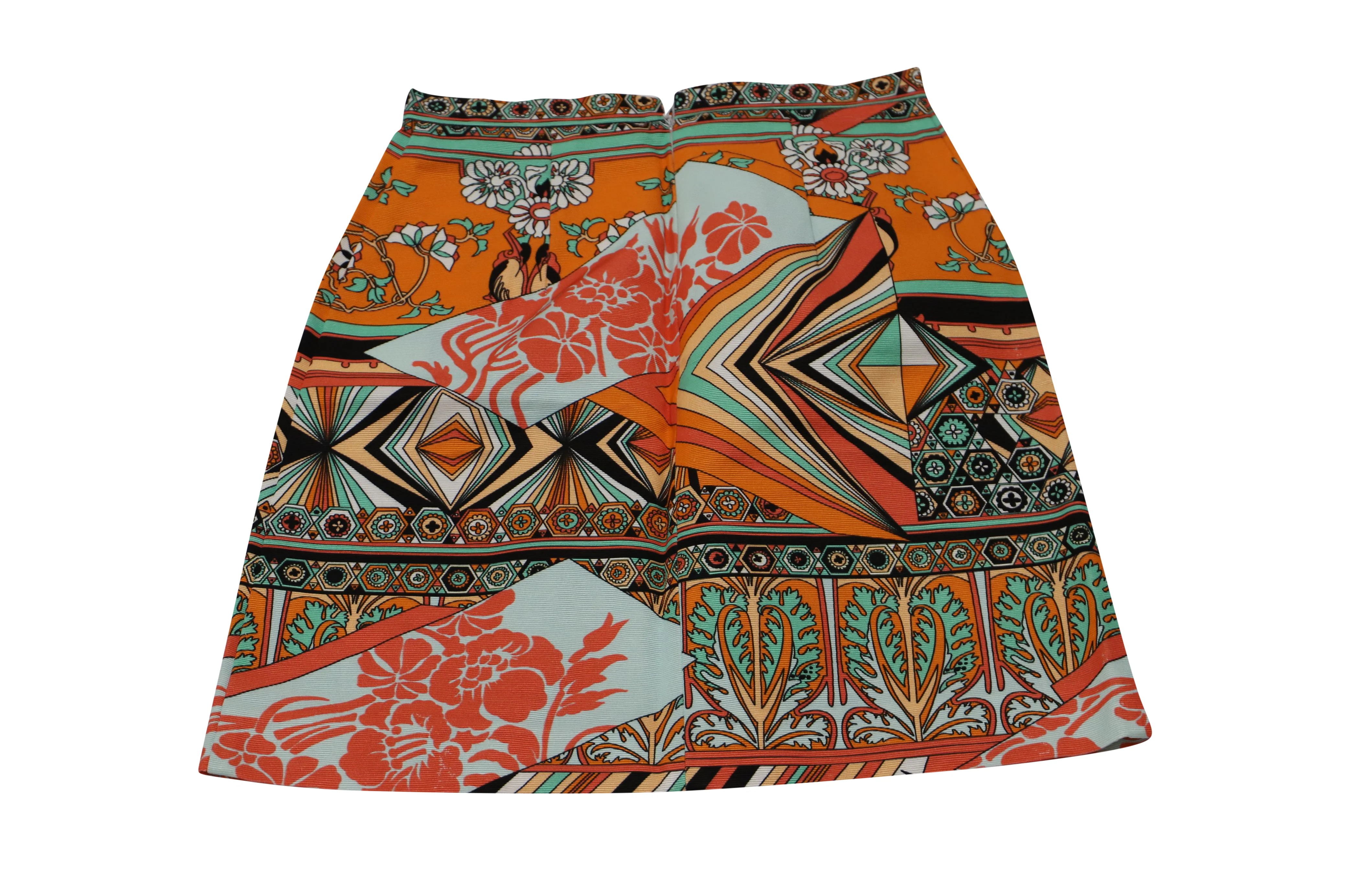 MSGM Floral-printed Mini Pencil Skirt in Orange Cotton