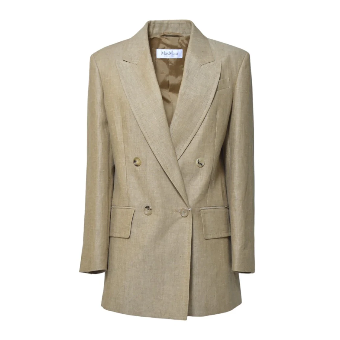 Beige Double Breasted Gerla Jacket In Linen