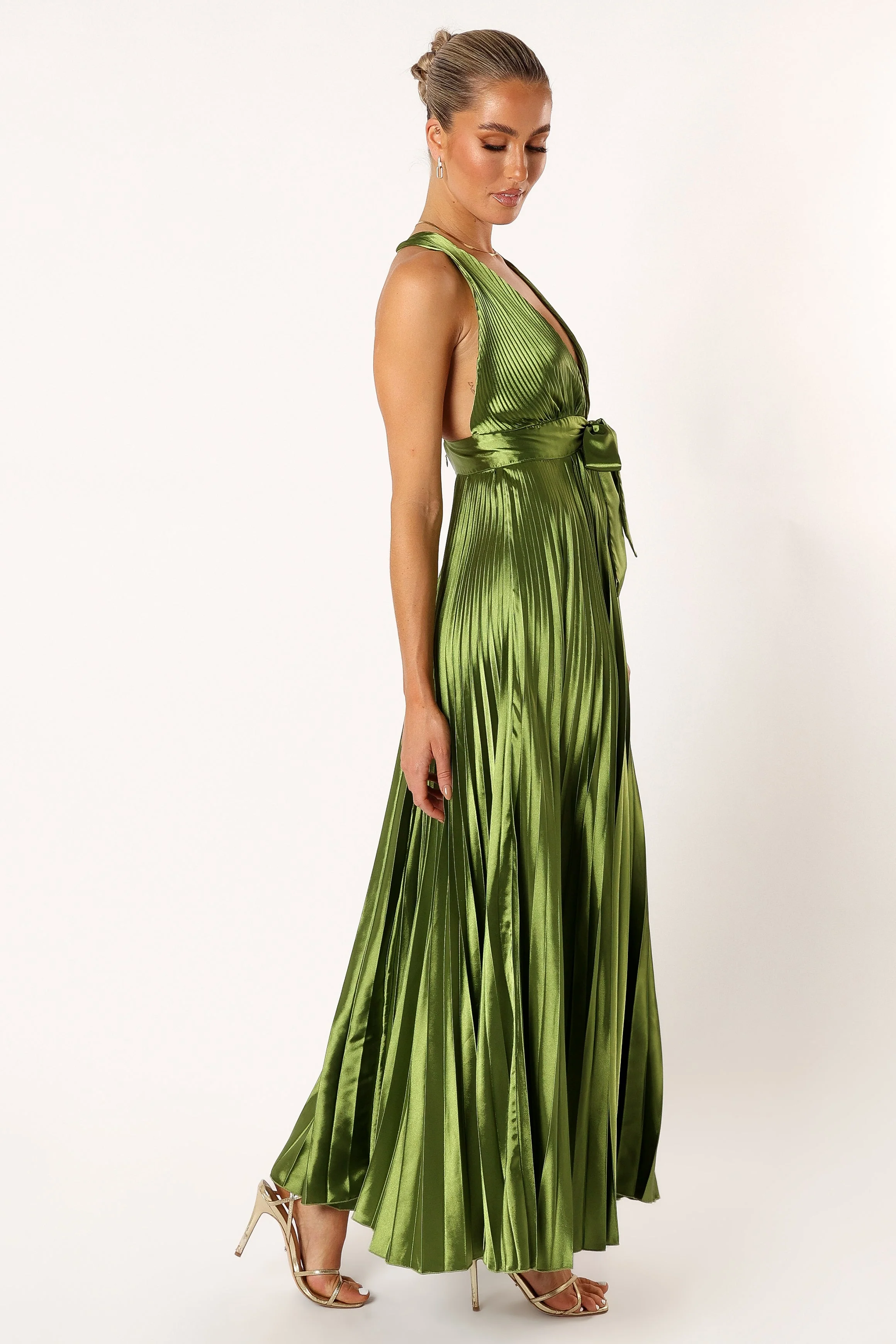 Kris Pleated Maxi Dress - Martini Olive