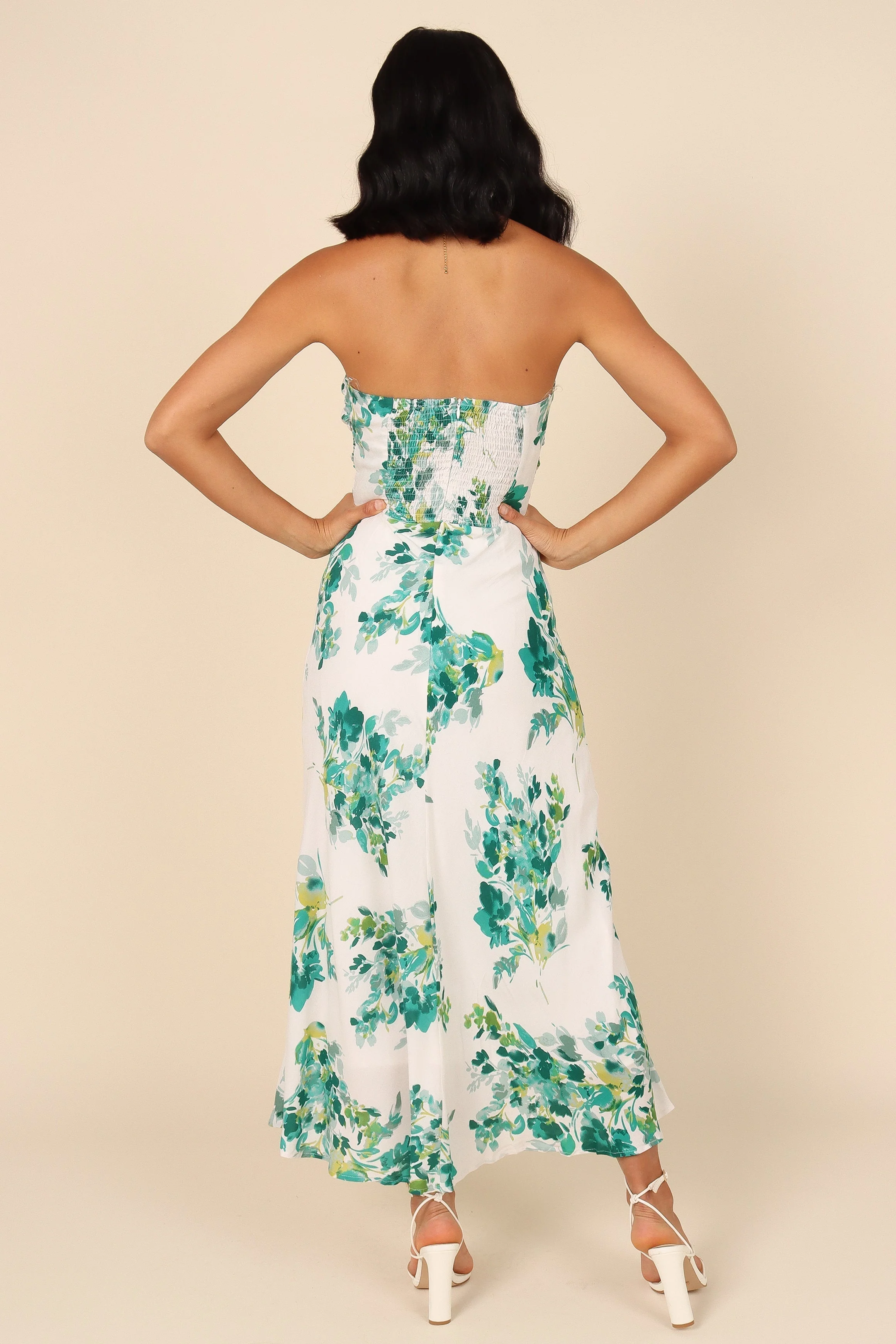 Teagan Strapless Midi Dress - Green Floral