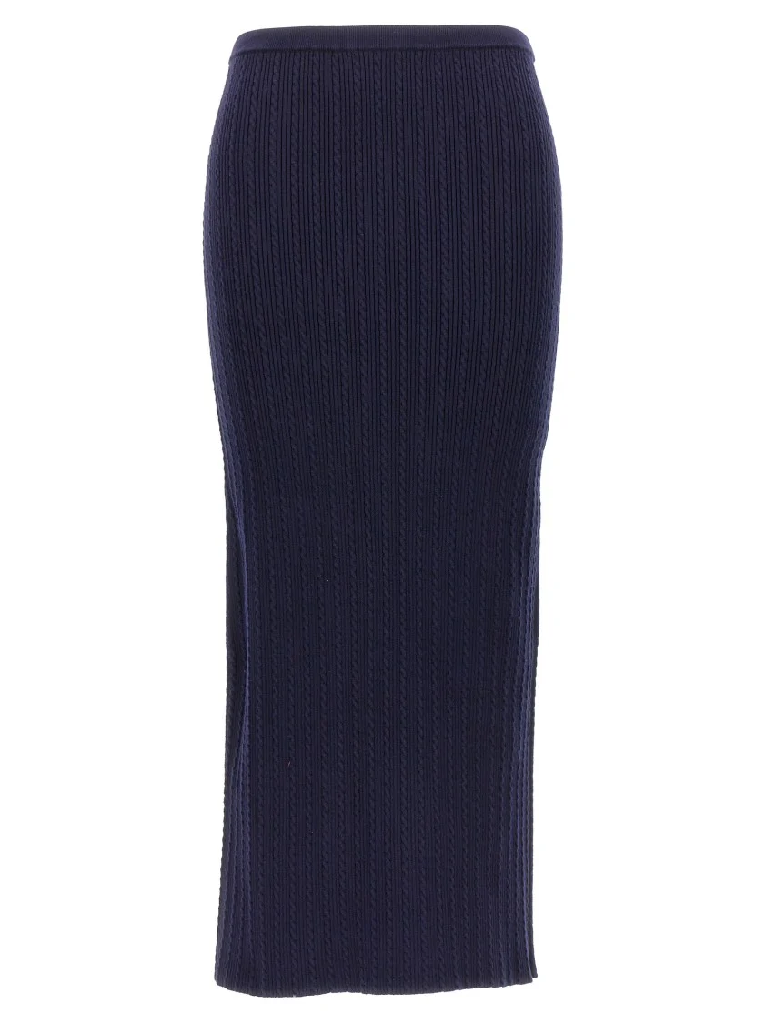Ribbed Knit Midi Skirt With Elastic Waistband