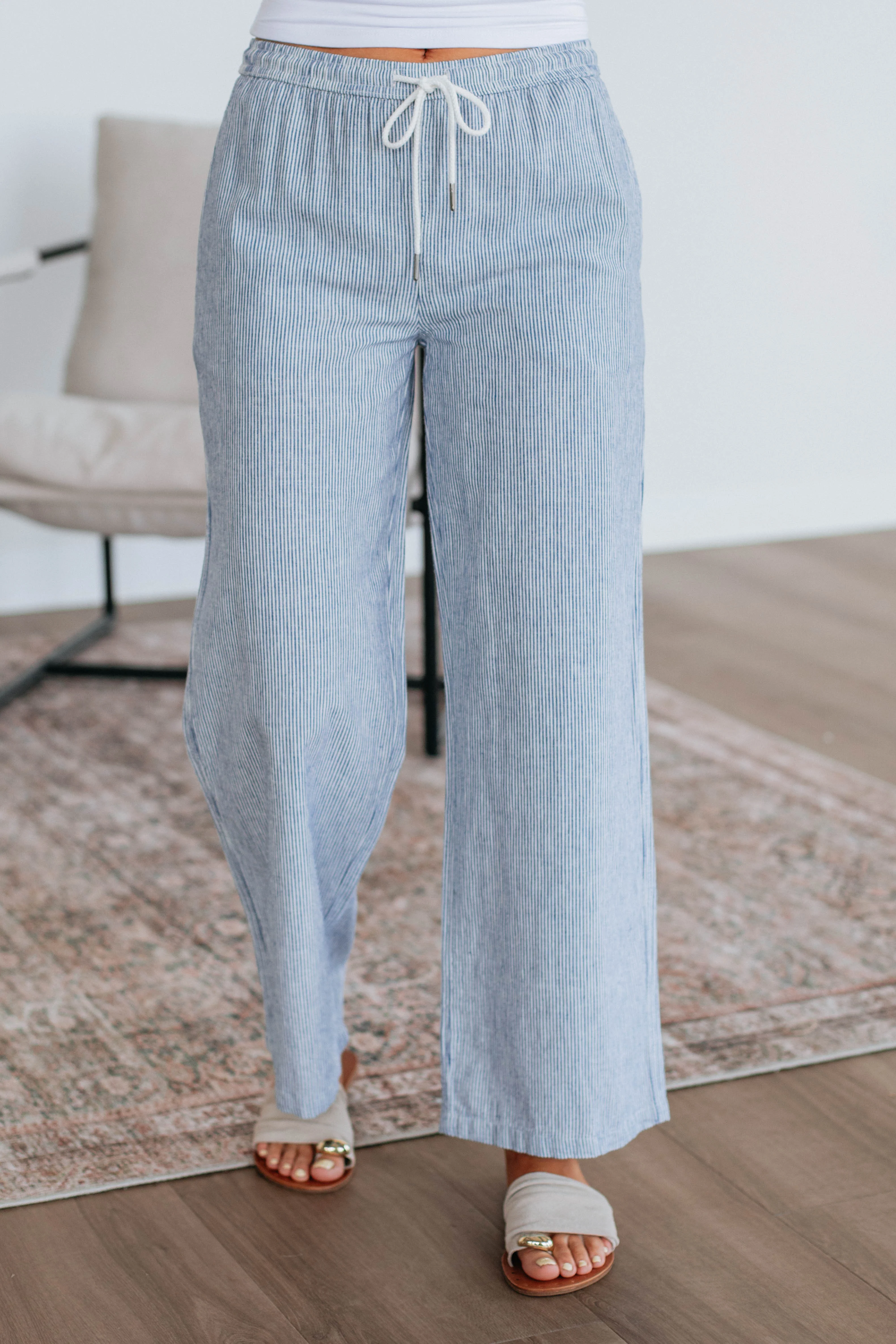 Renita Linen Pants - Steel Blue Mix