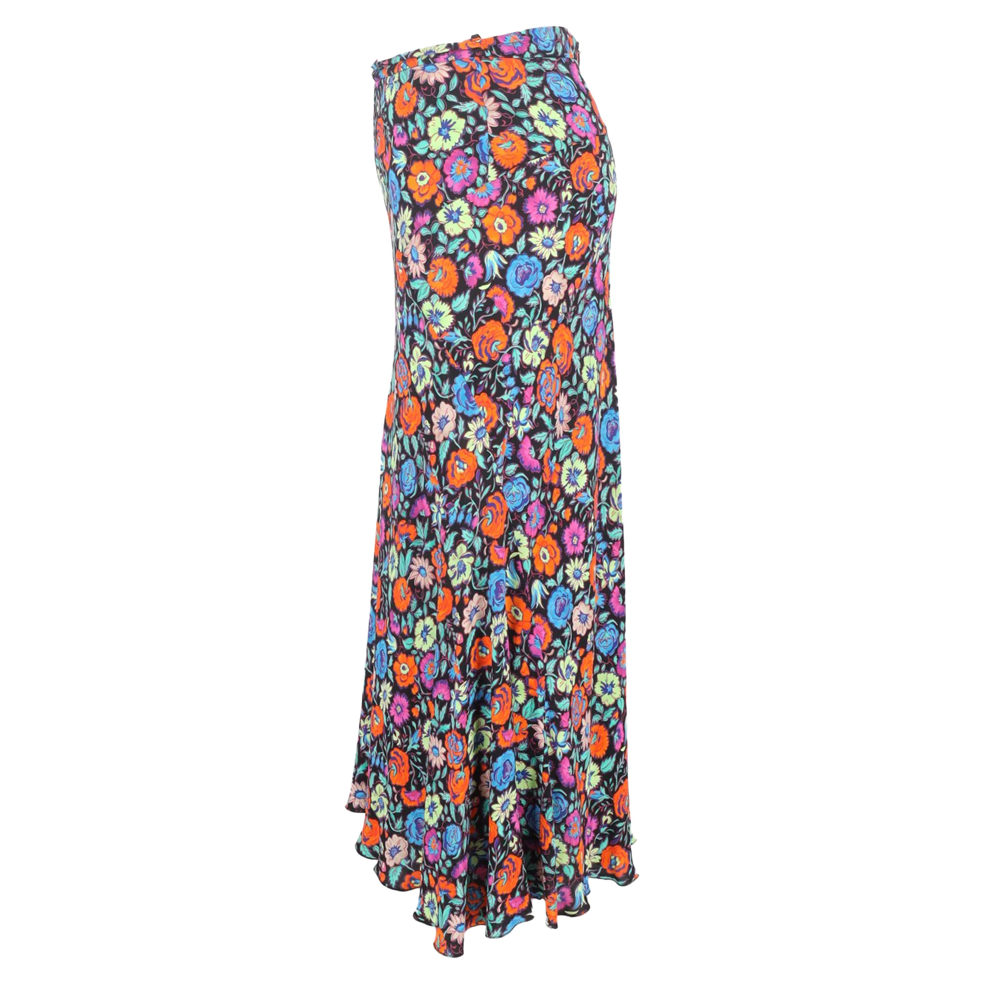 Etro Floral Print Midi Skirt in Multicolor Silk