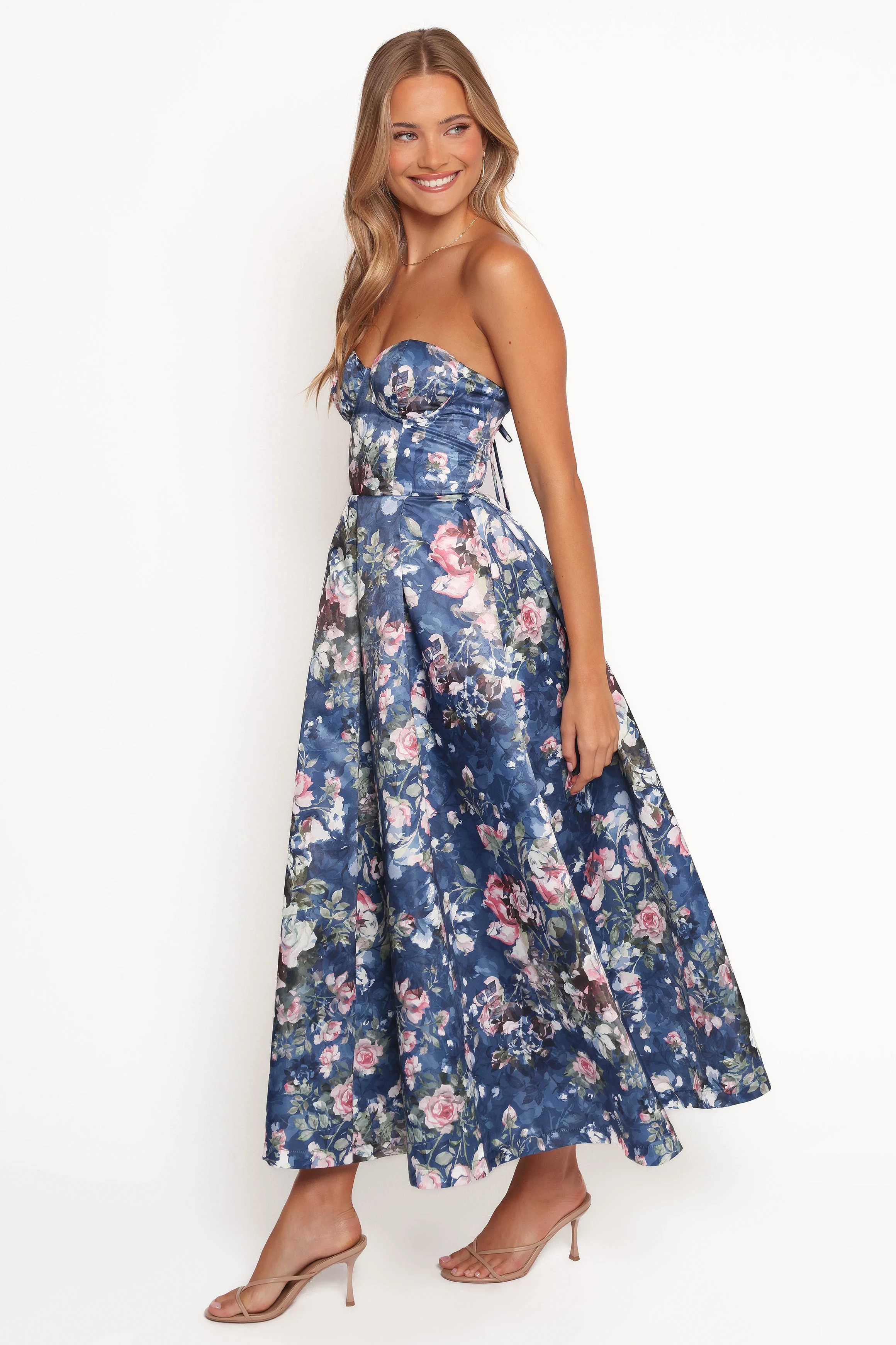 Darina Strapless Midi Dress - Midnight Floral