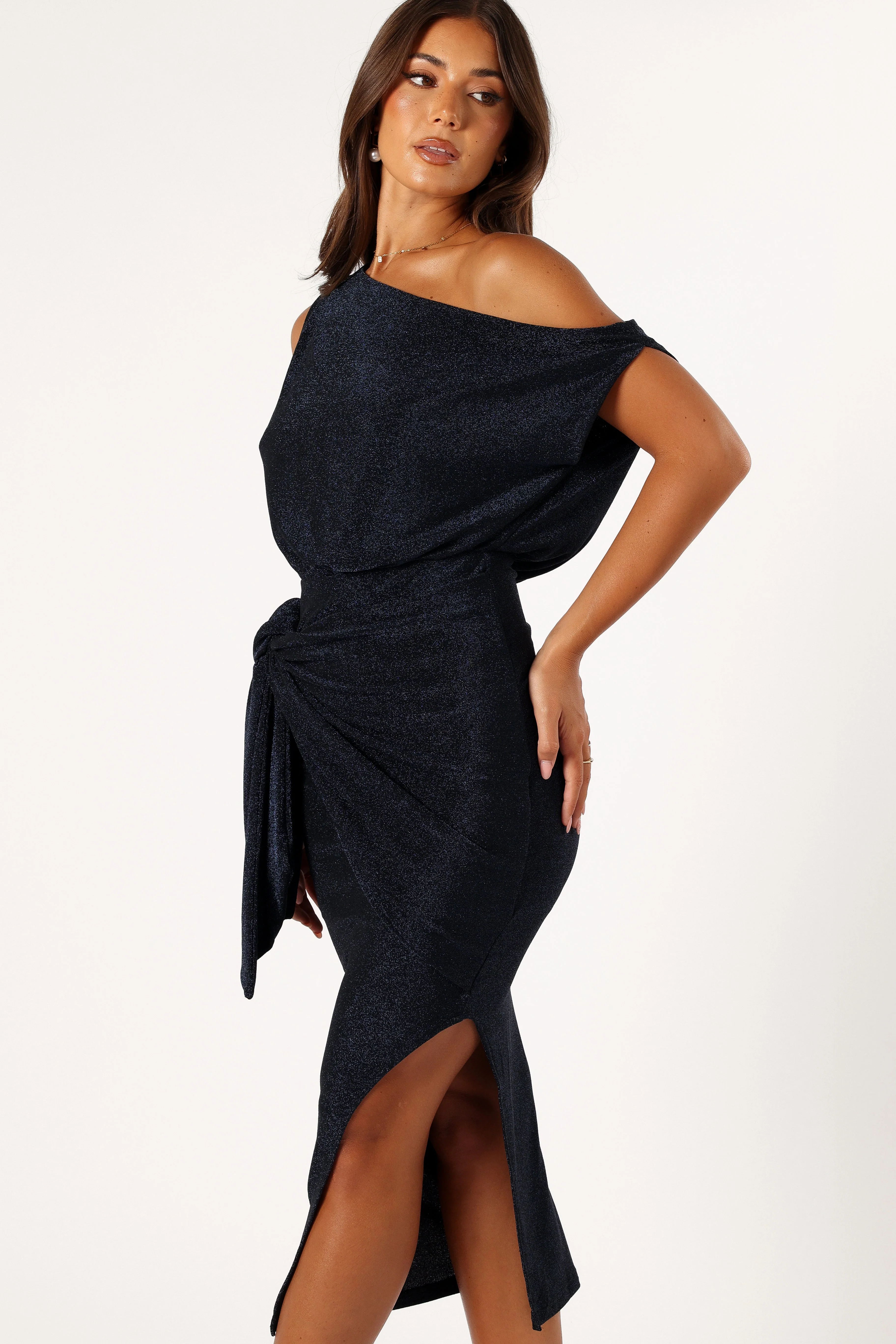 Santiago Off Shoulder Midi Dress - Navy