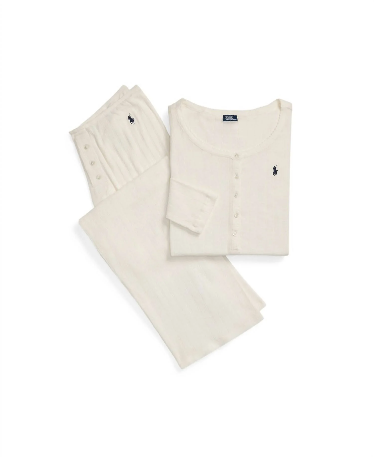 Polo Pointelle Henley Pajamas In Egret