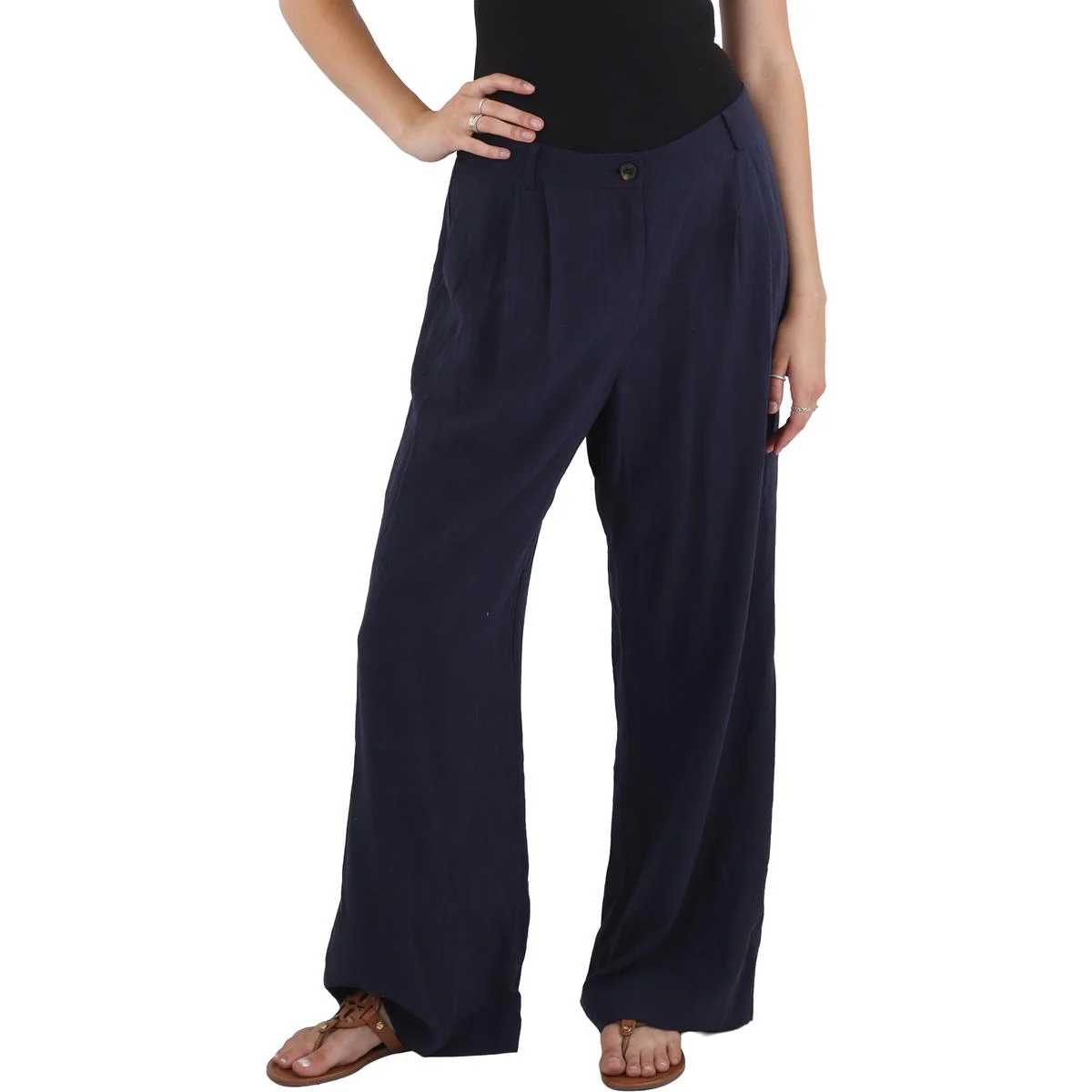 Womens Heathered Linen Wide Leg Pants