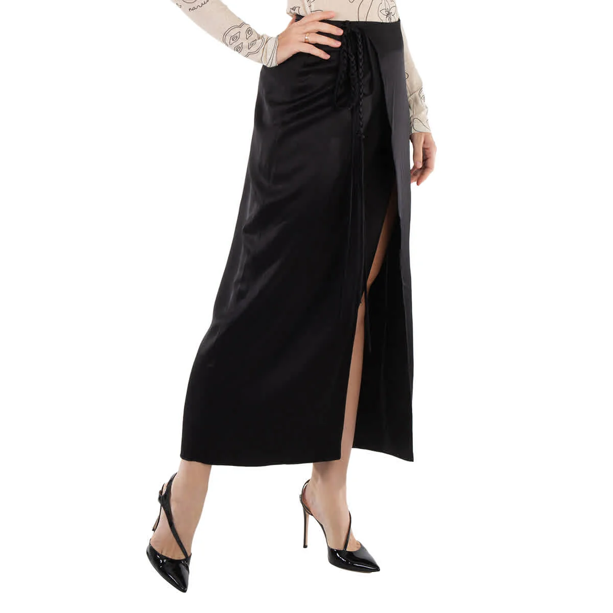 Nanushka Black Racha Satin Wrap Skirt
