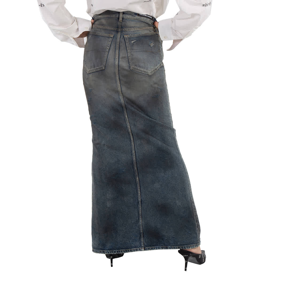 Balenciaga Faded Maxi Denim Skirt In Dirty Pale Blue