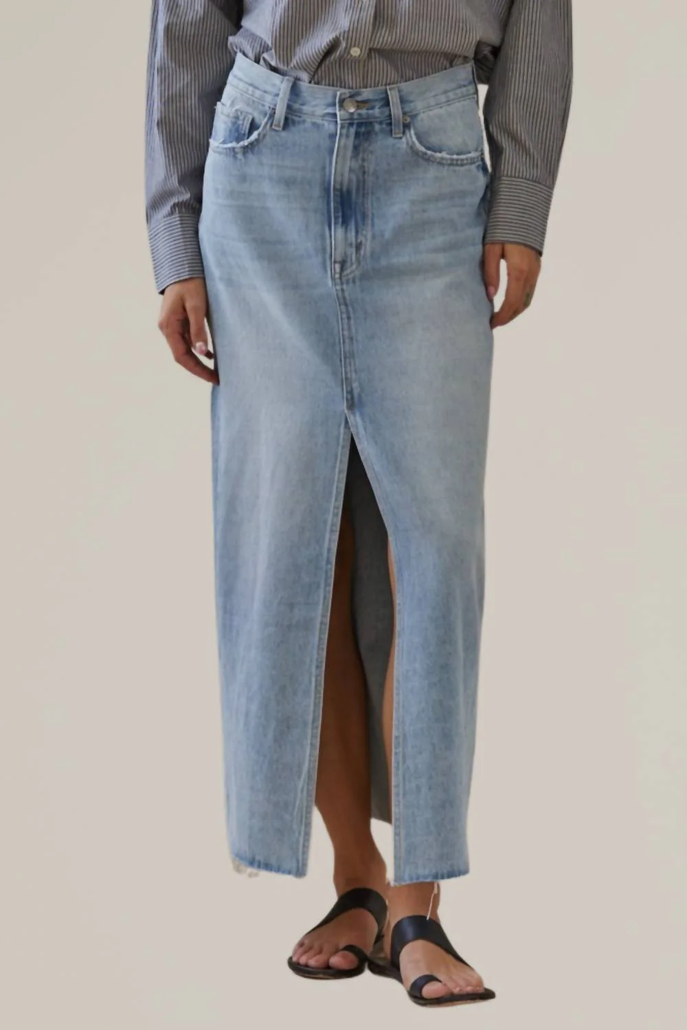 Thrill Ride Denim Maxi Skirt In Blue