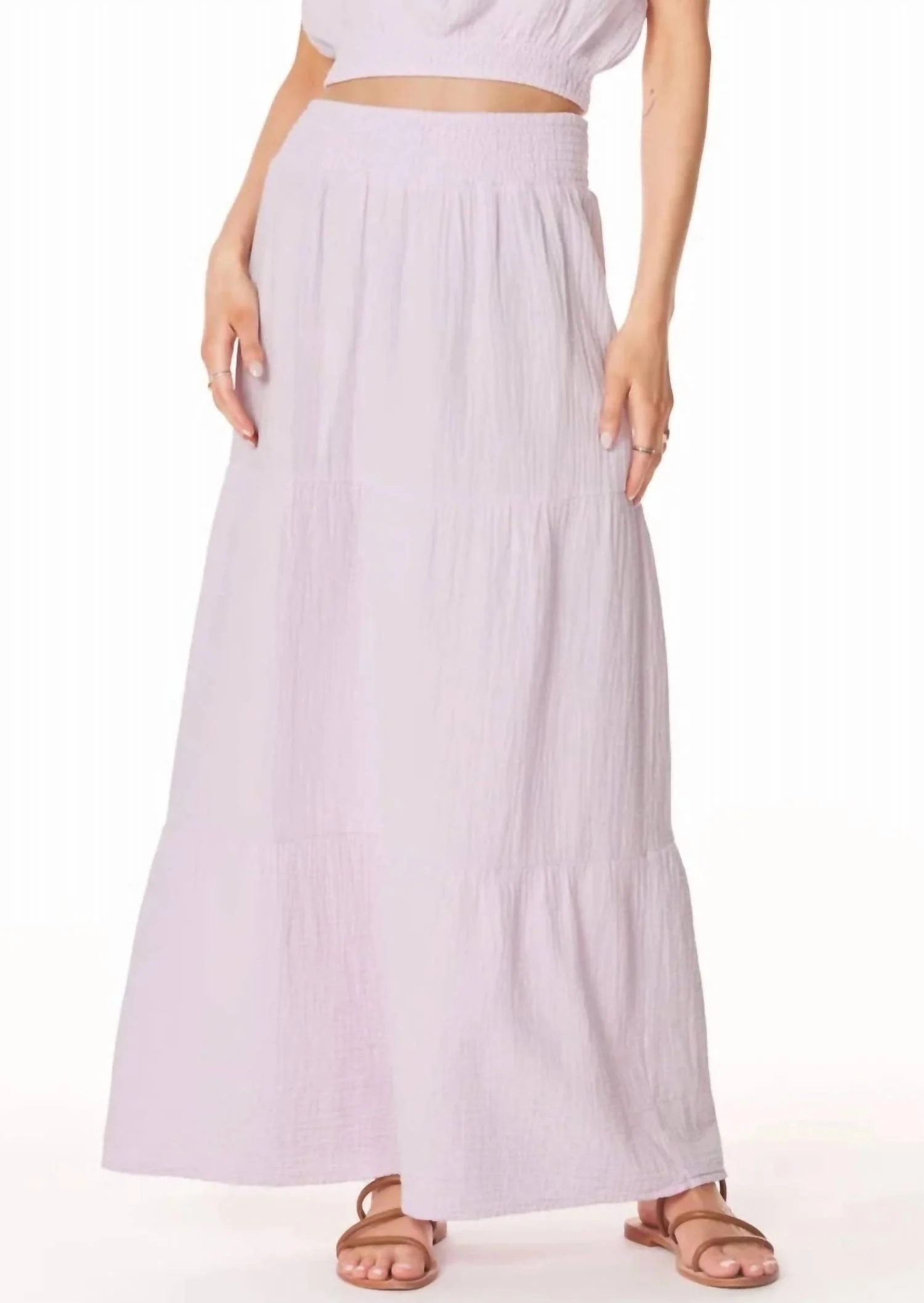 Tiered Maxi Skirt In Hydrangeas Pink
