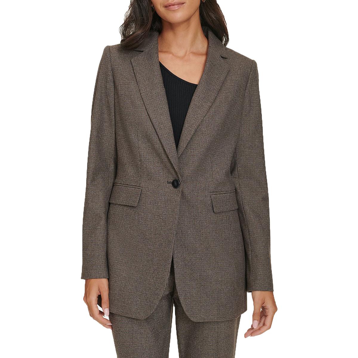 Womens Houndstooth Polyester One-Button Blazer