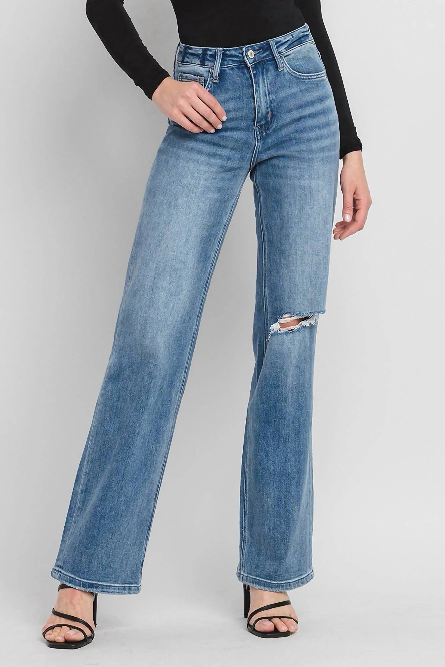 90's Vintage Flare High Rise Jeans In Medium Wash