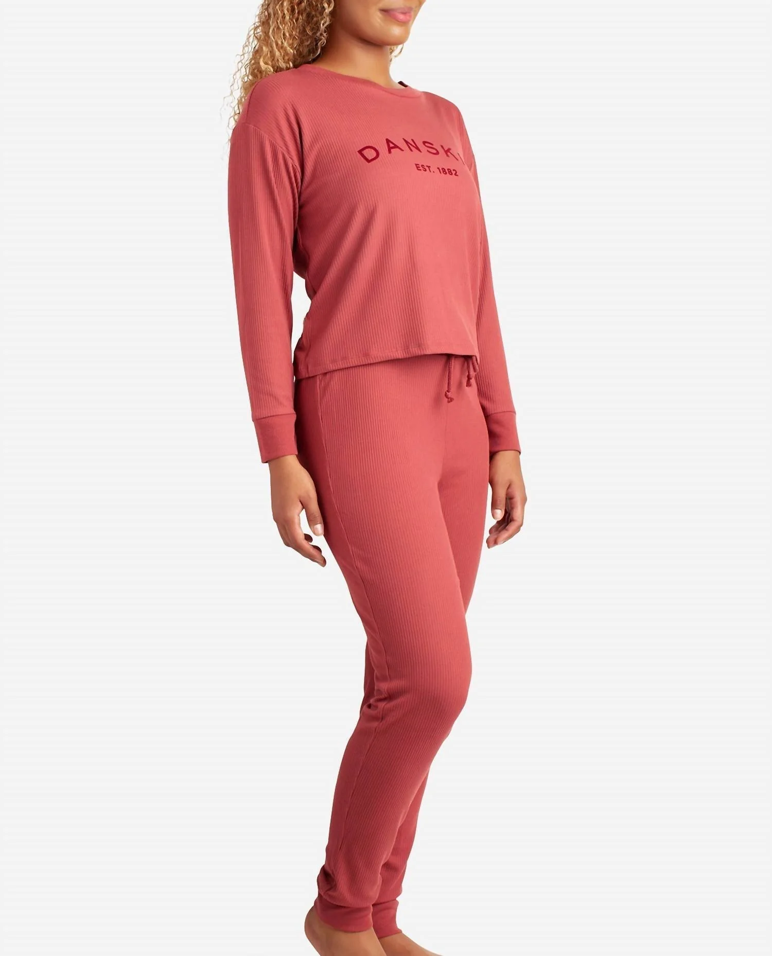Crew Neck Pullover Sleep Set With Jogger In Coastal Redwood