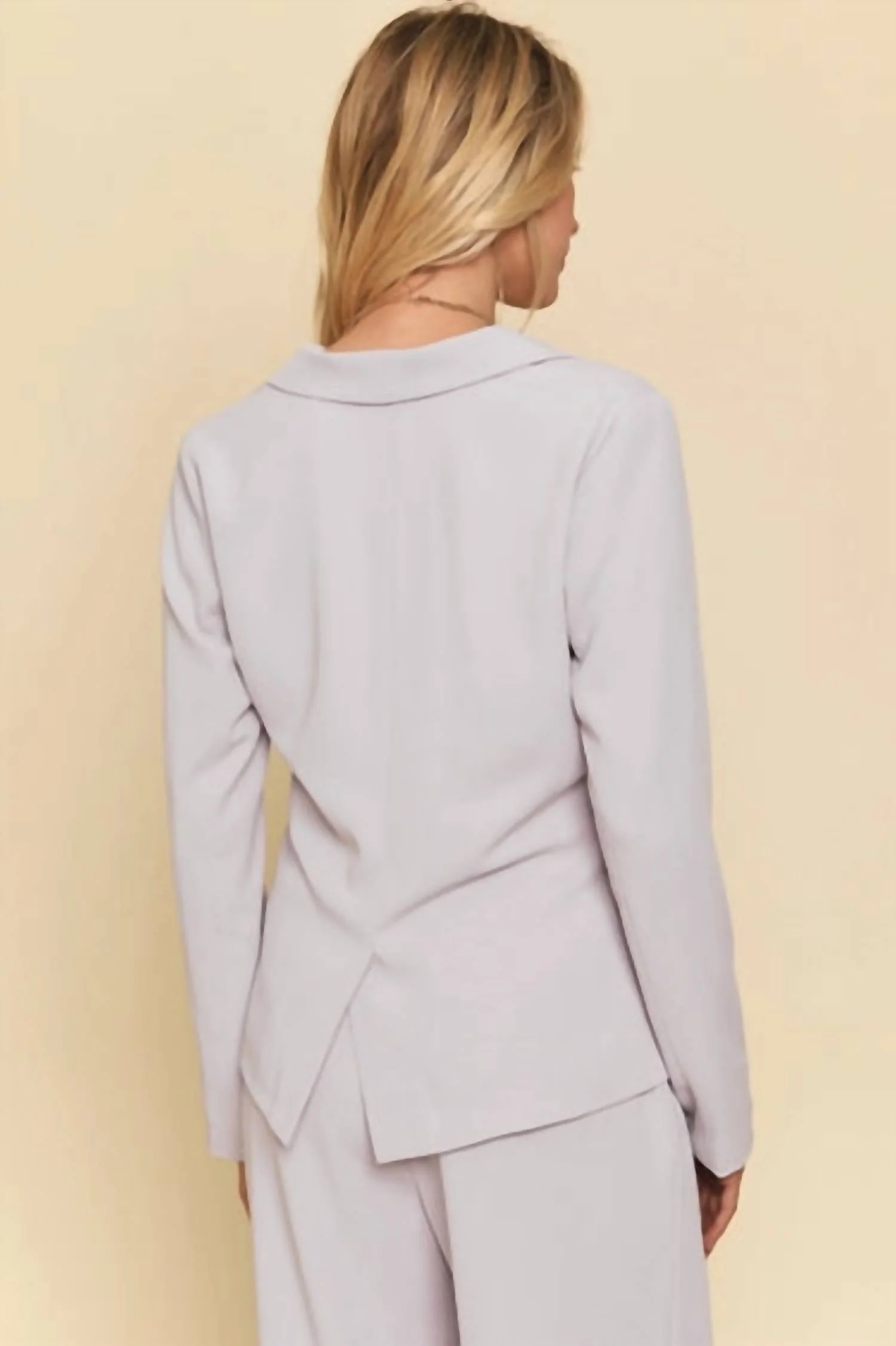 Double Buttoned Blazer & Wide Leg Pants Set In Lilac Grey