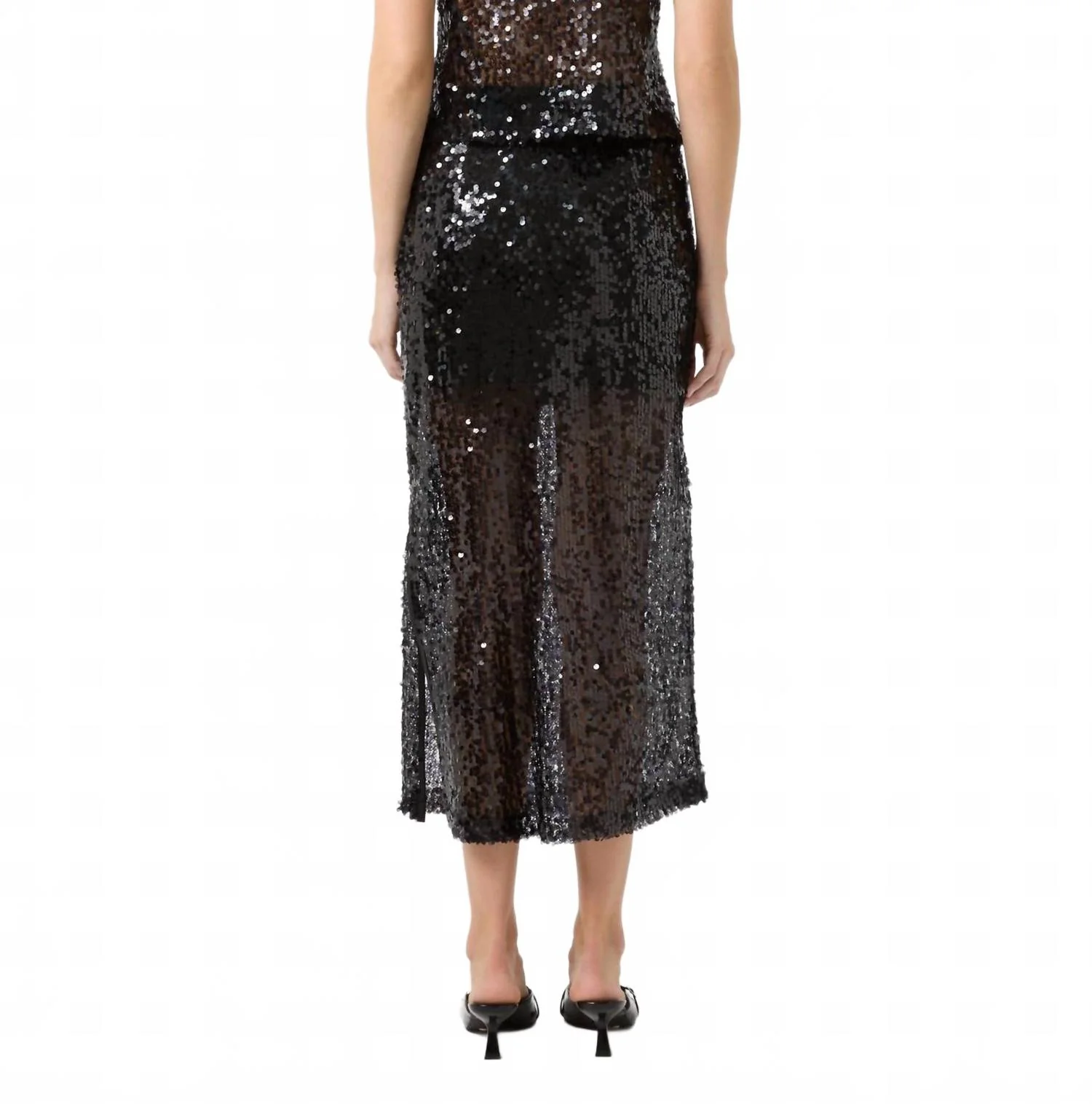 Reflection Sequin Midi Skirt In Black
