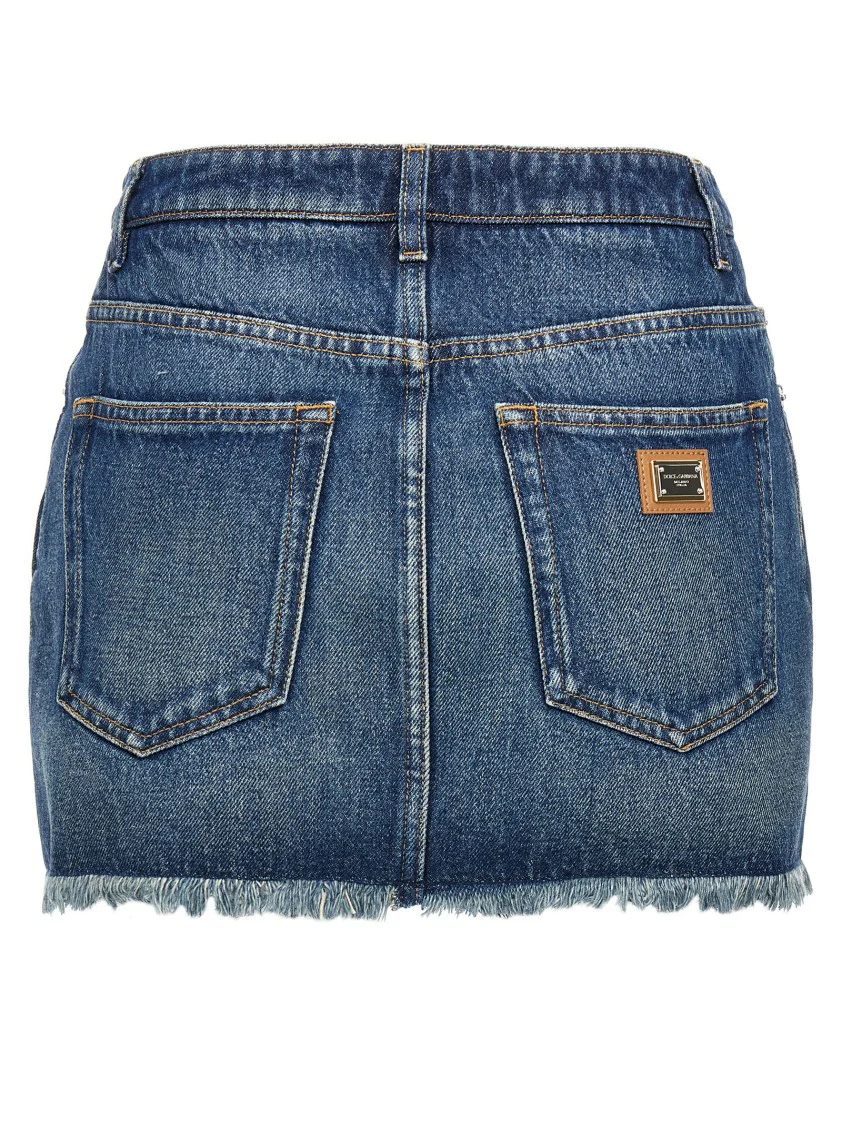 Fringed Hem Denim Mini Skirt