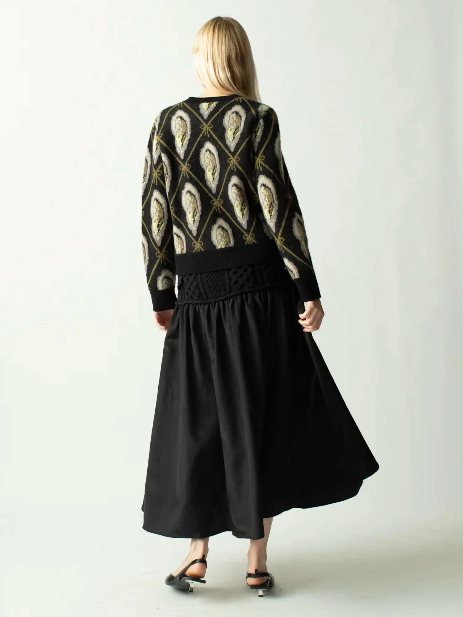 Mekas Knit Combo Drop Waist Skirt In Black