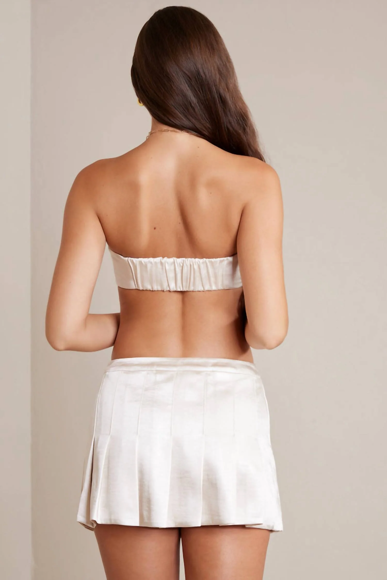 Pleated Micro Low Waisted Mini Skirt In Ivory
