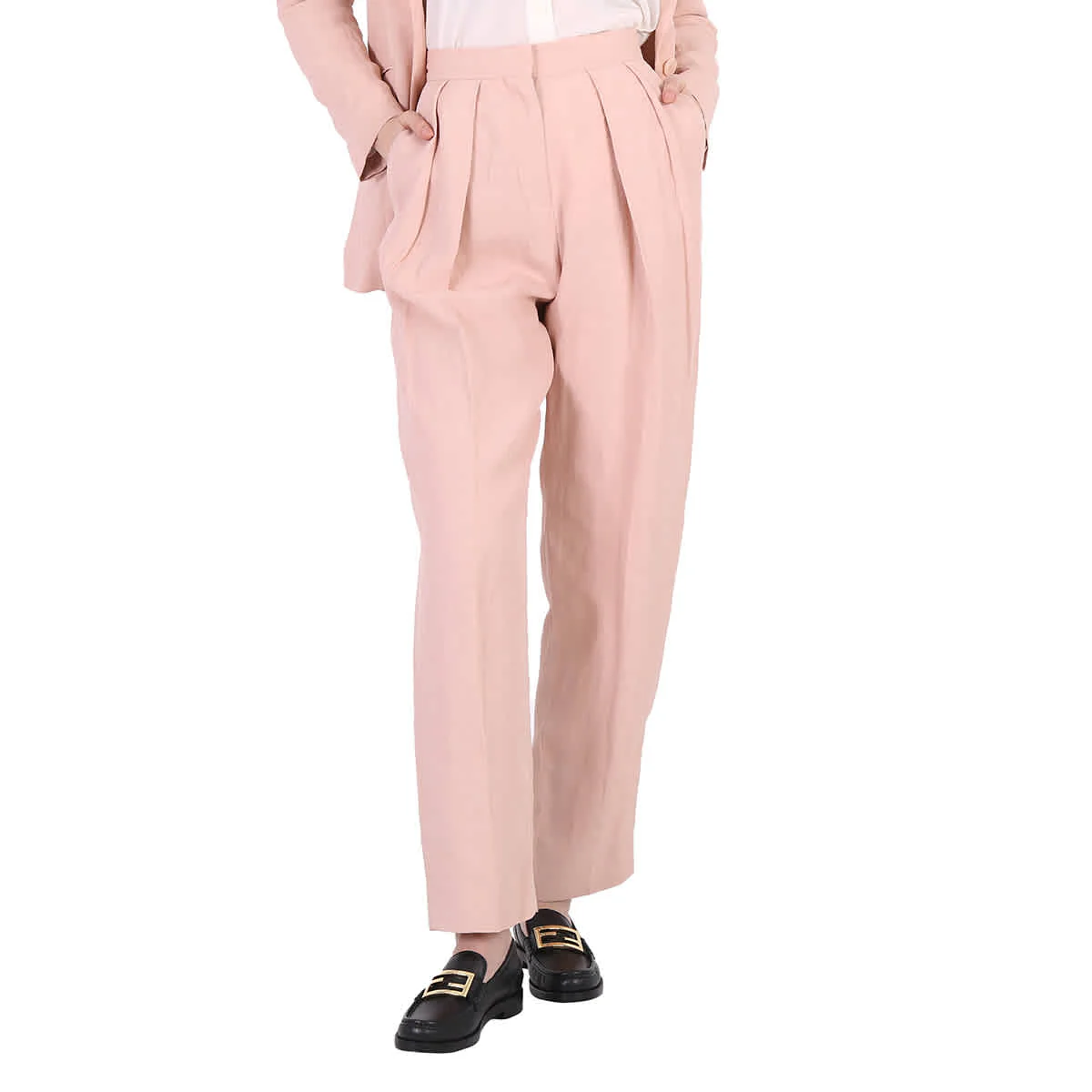 Stella Mccartney Rose Fluid Linen Pleat Front Straight Leg Trousers
