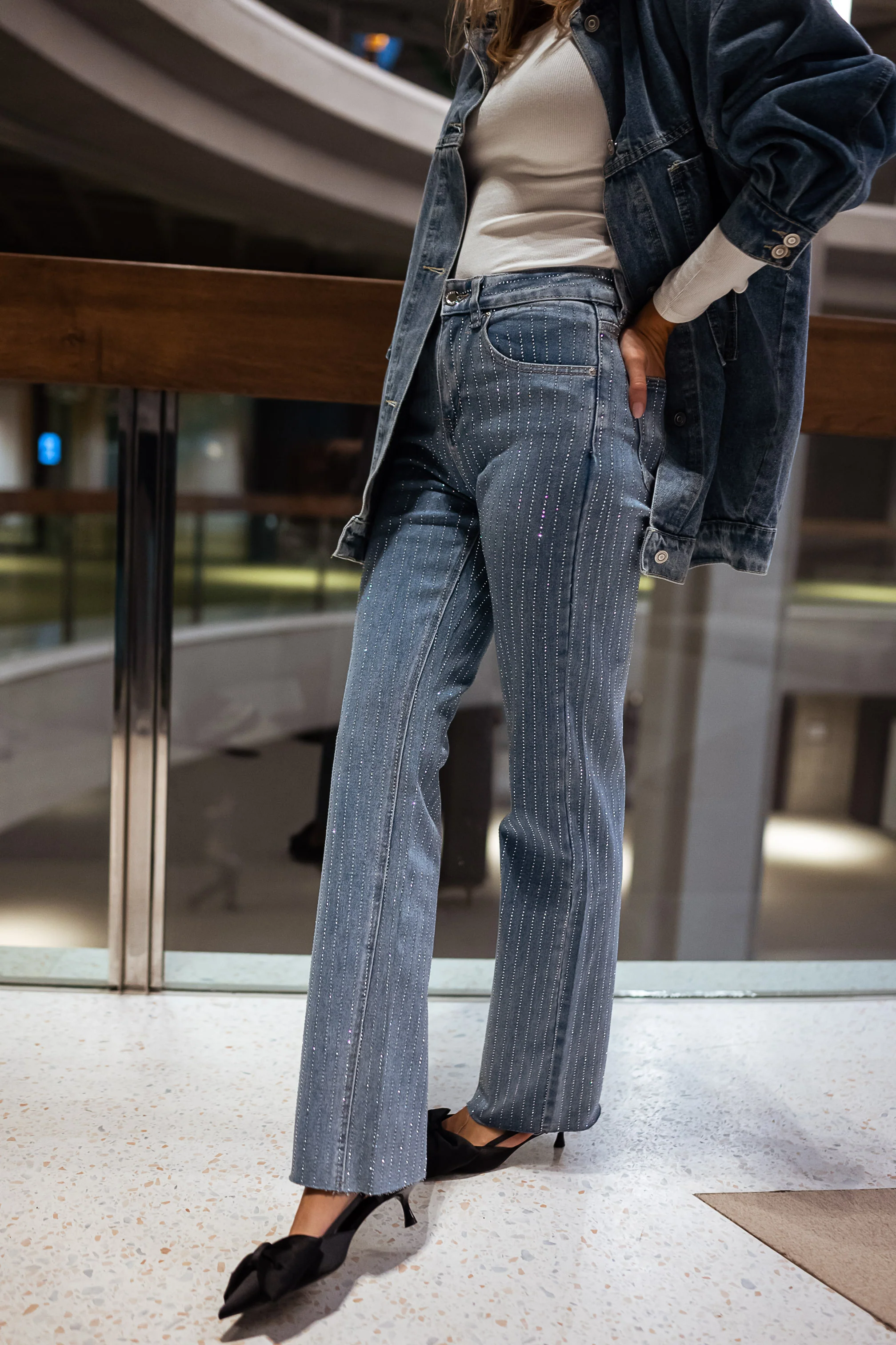 Blue Duffy Jeans With Rhinestones