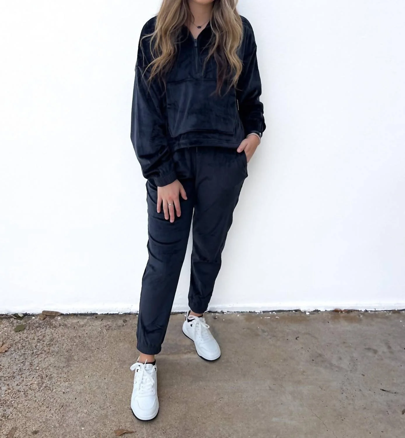 Go Out With A Bang Pullover + Jogger Set In Black