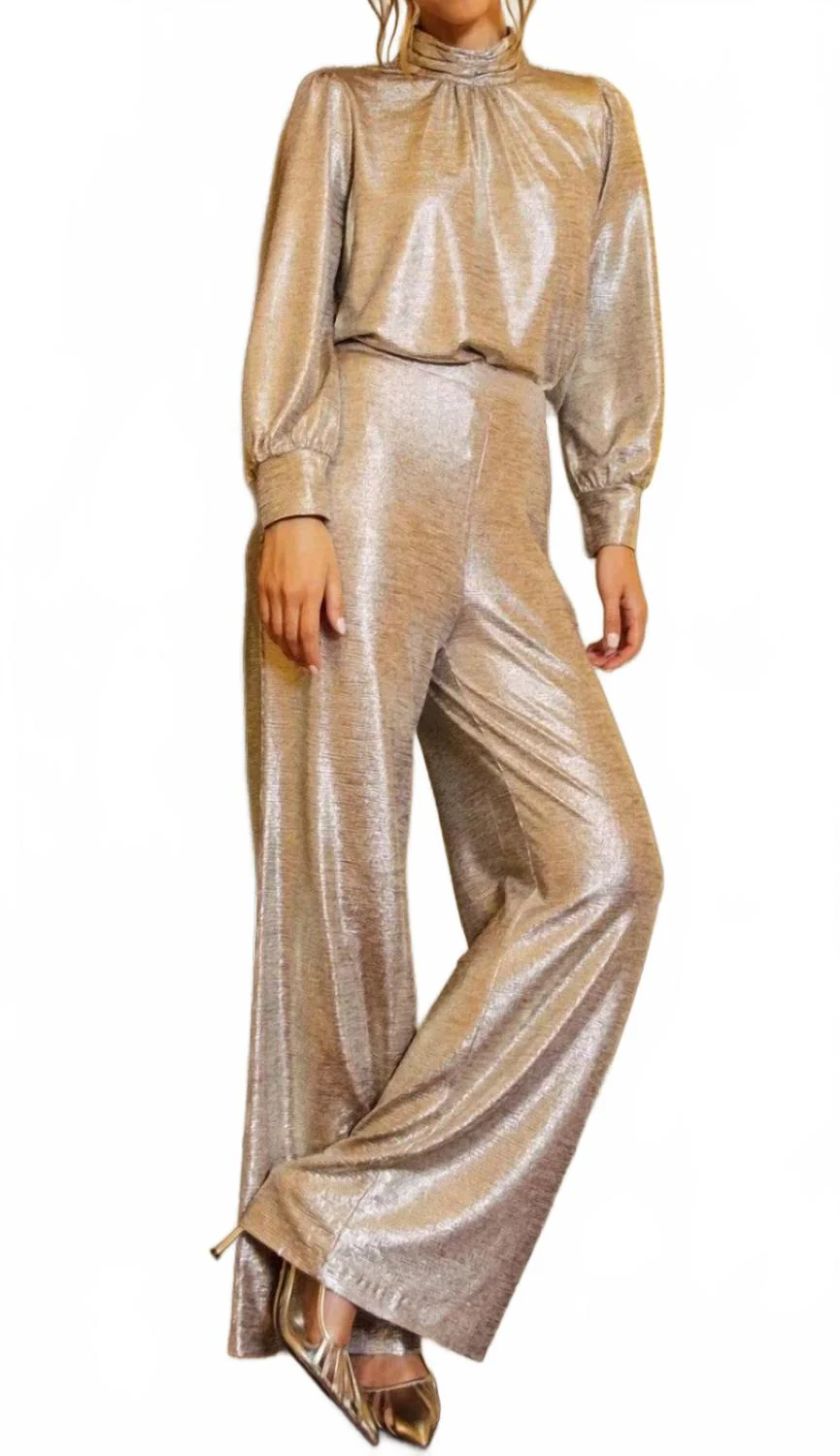 Metallic Straight Leg Pants In Champagne