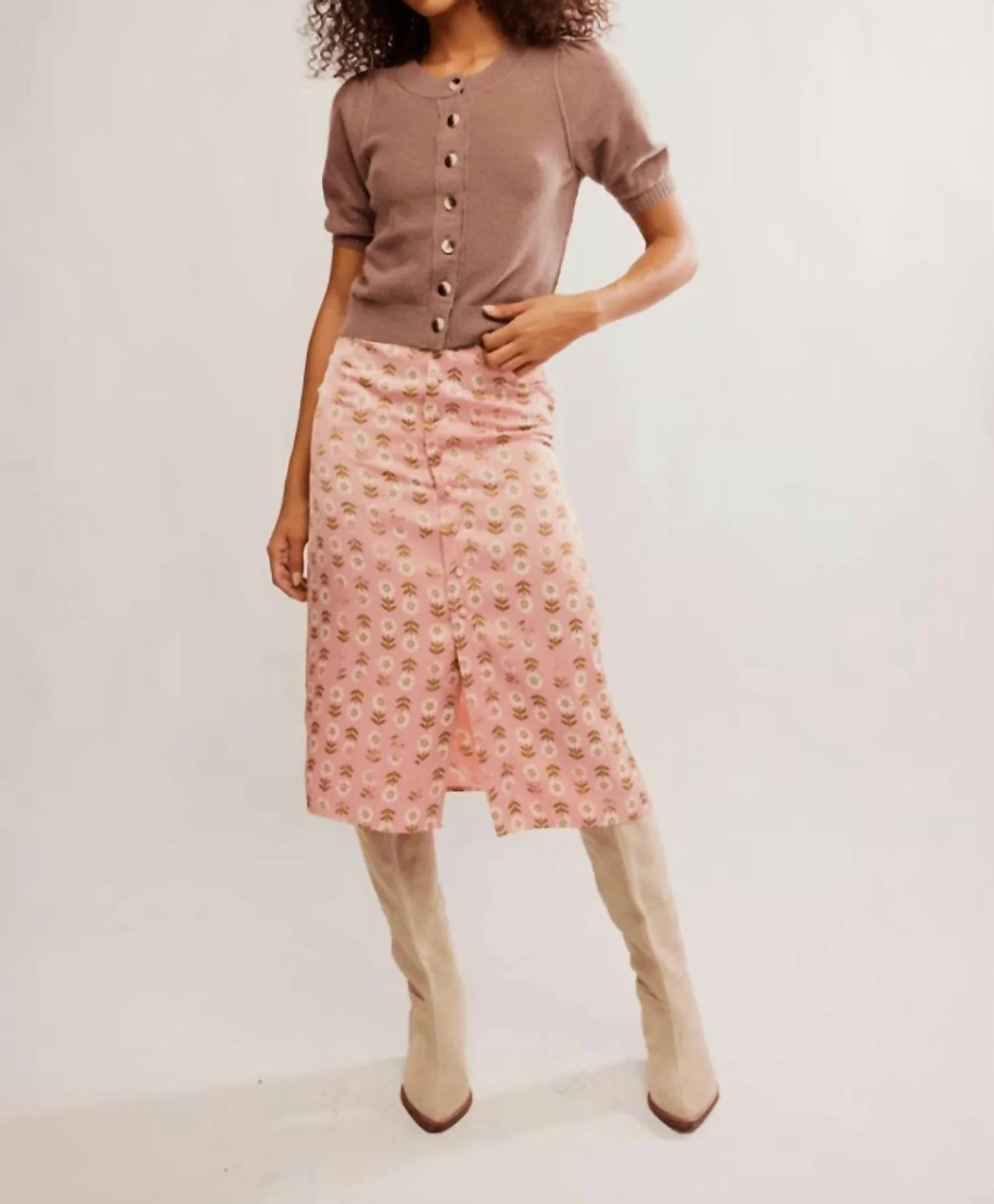 Analise Printed Midi Skirt In Pink