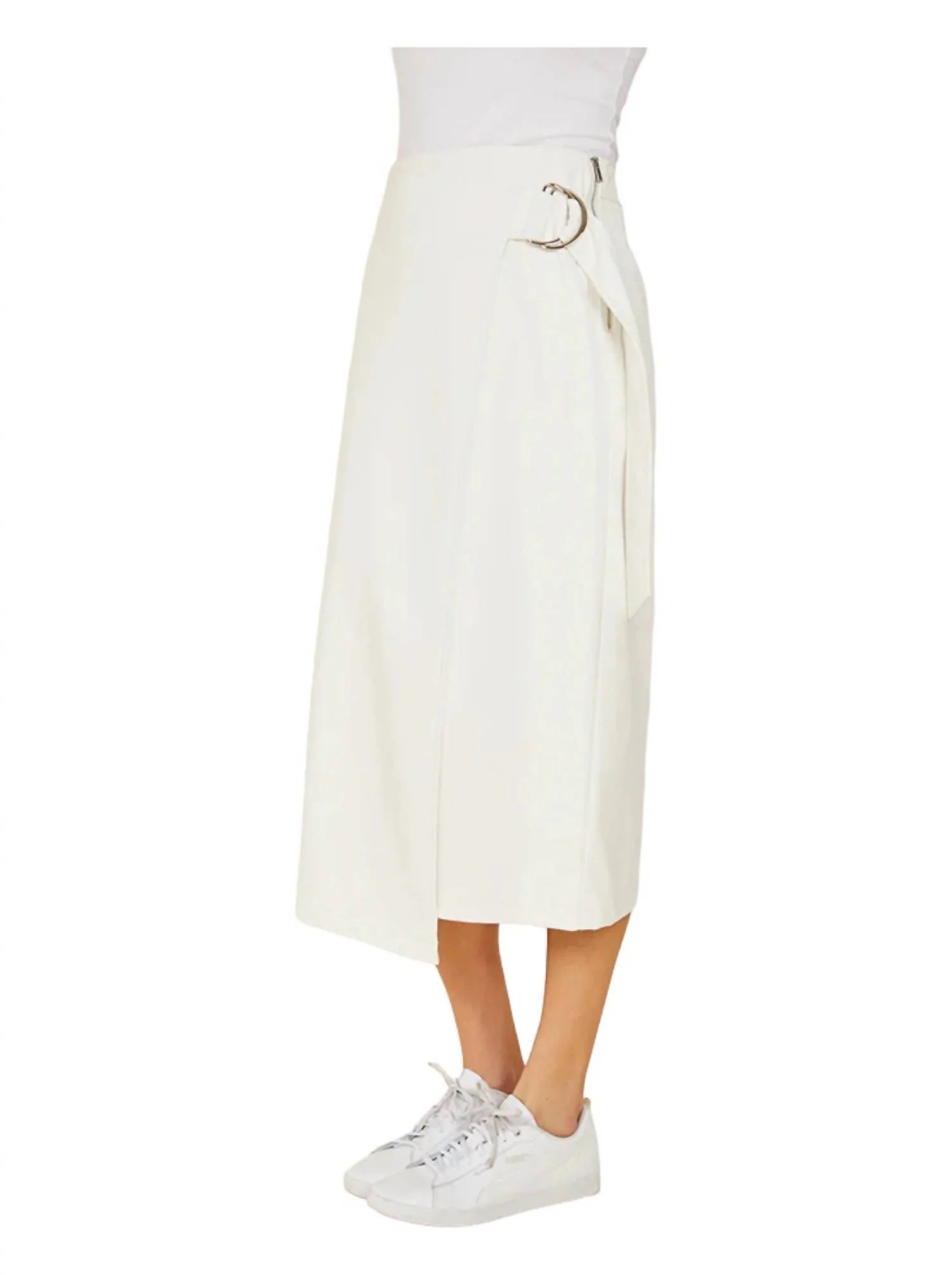 Vegan Leather Wrap Skirt In White