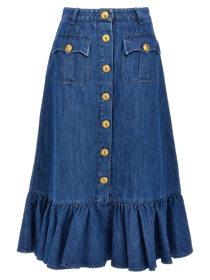 Light Cotton Denim Midi Skirt