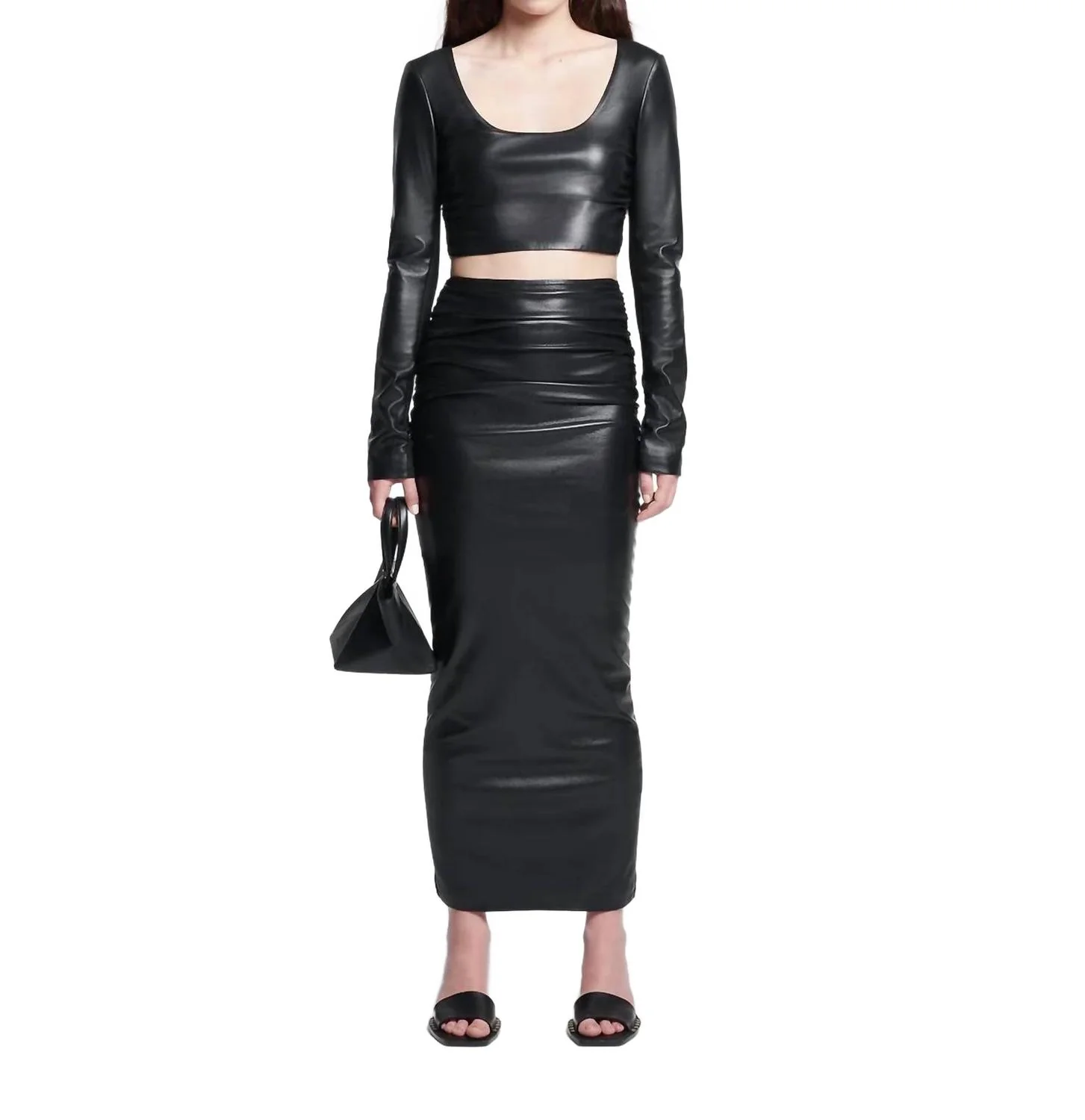 Hester Leather Midi Skirt In Black