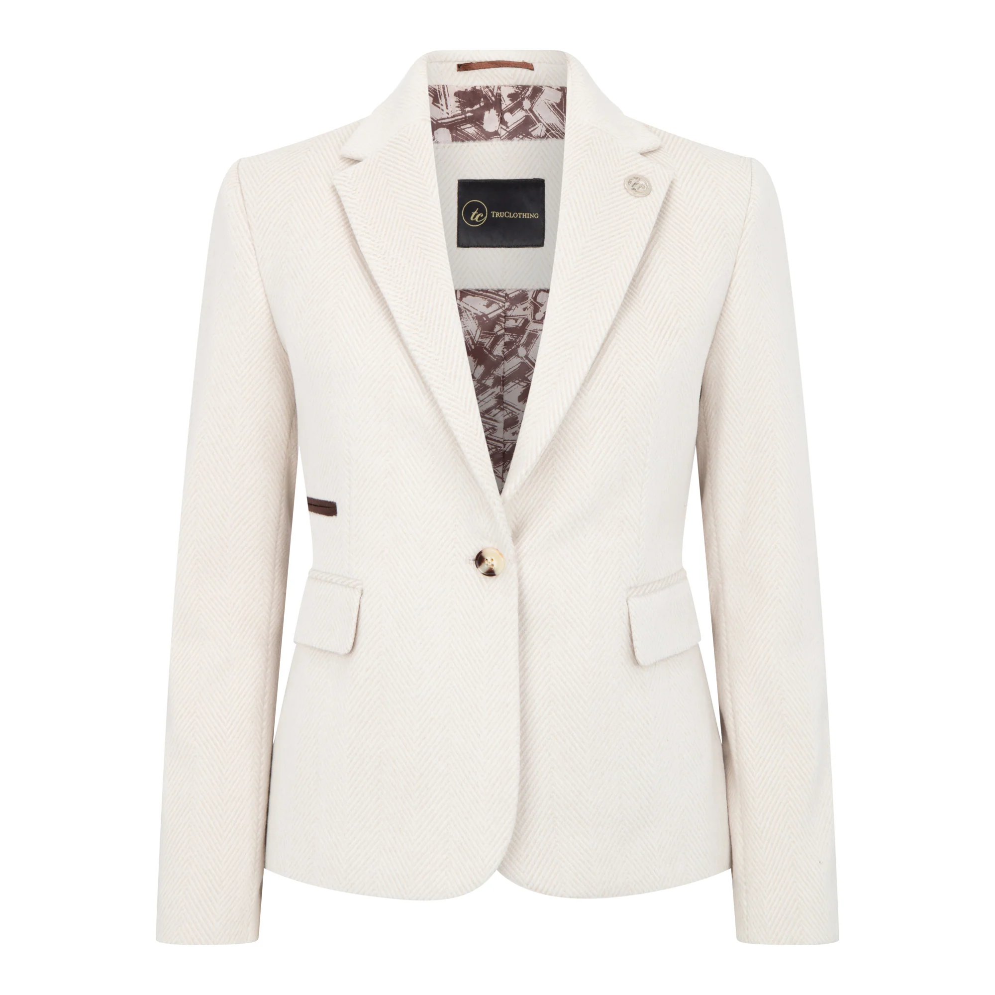Women's Cream 2 Piece Set Wool Blend Tweed Blazer Waistcoat