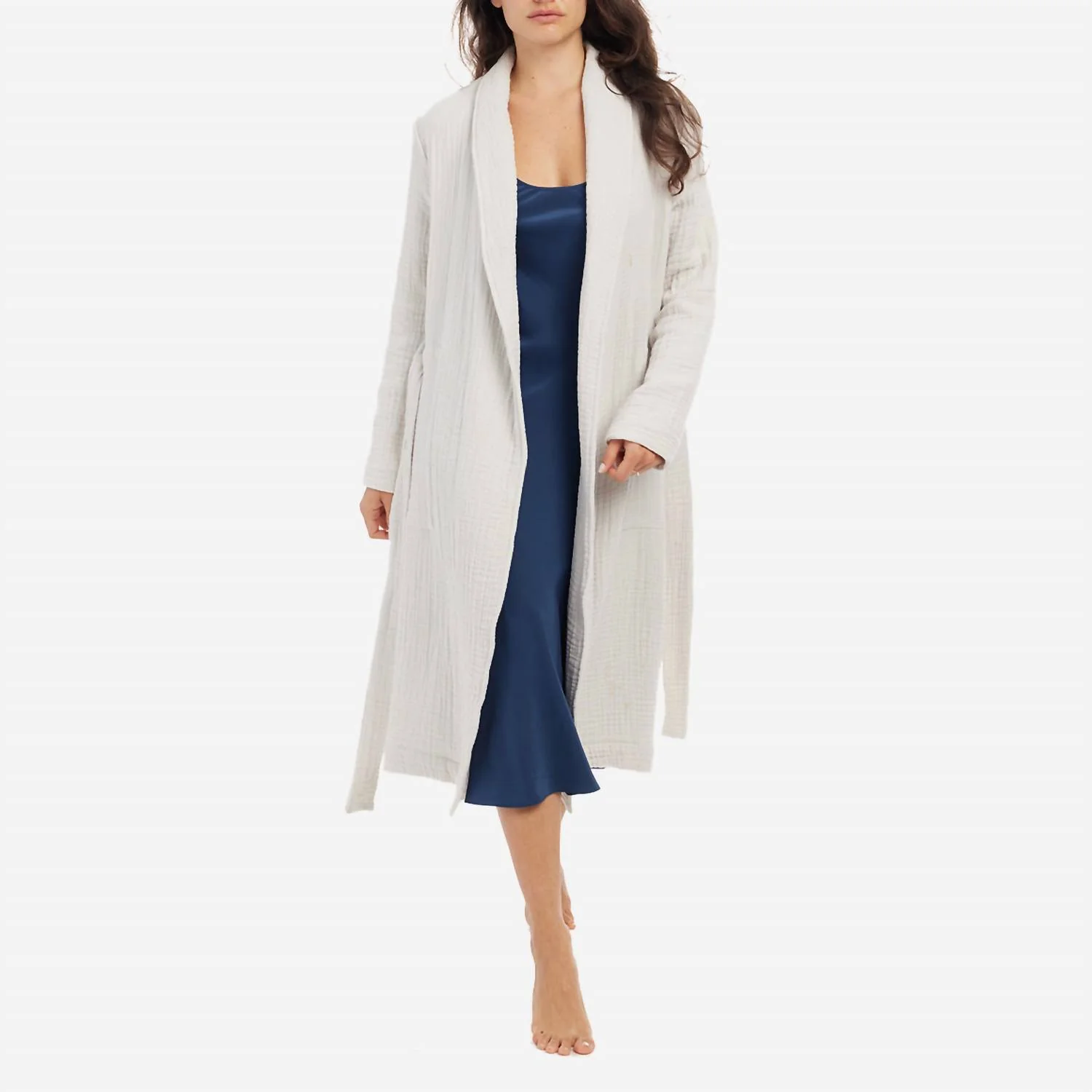 Zoey Cotton Gauze Long Sleeve Robe In Moonbeam
