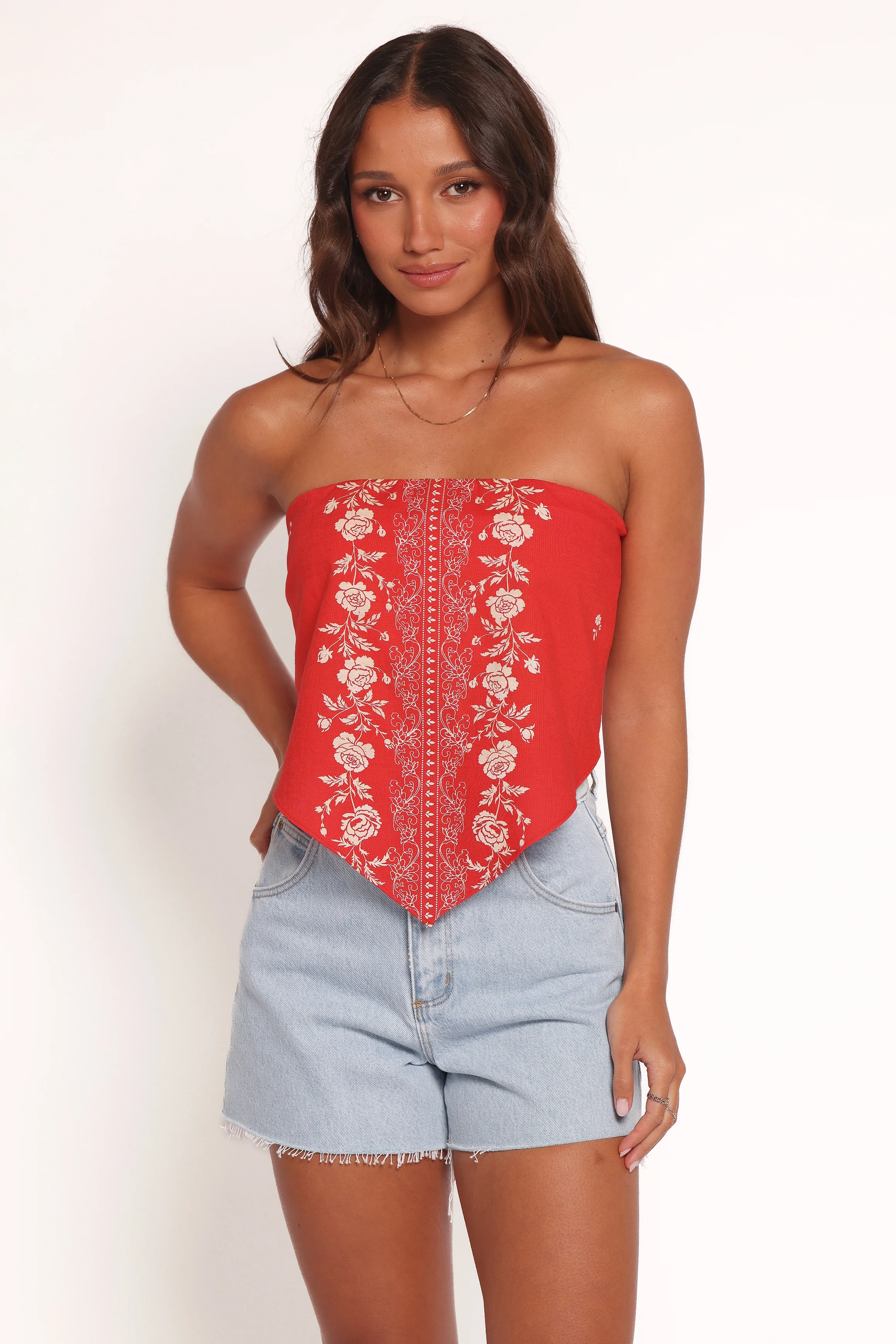 Ilara Strapless Top - Red Floral