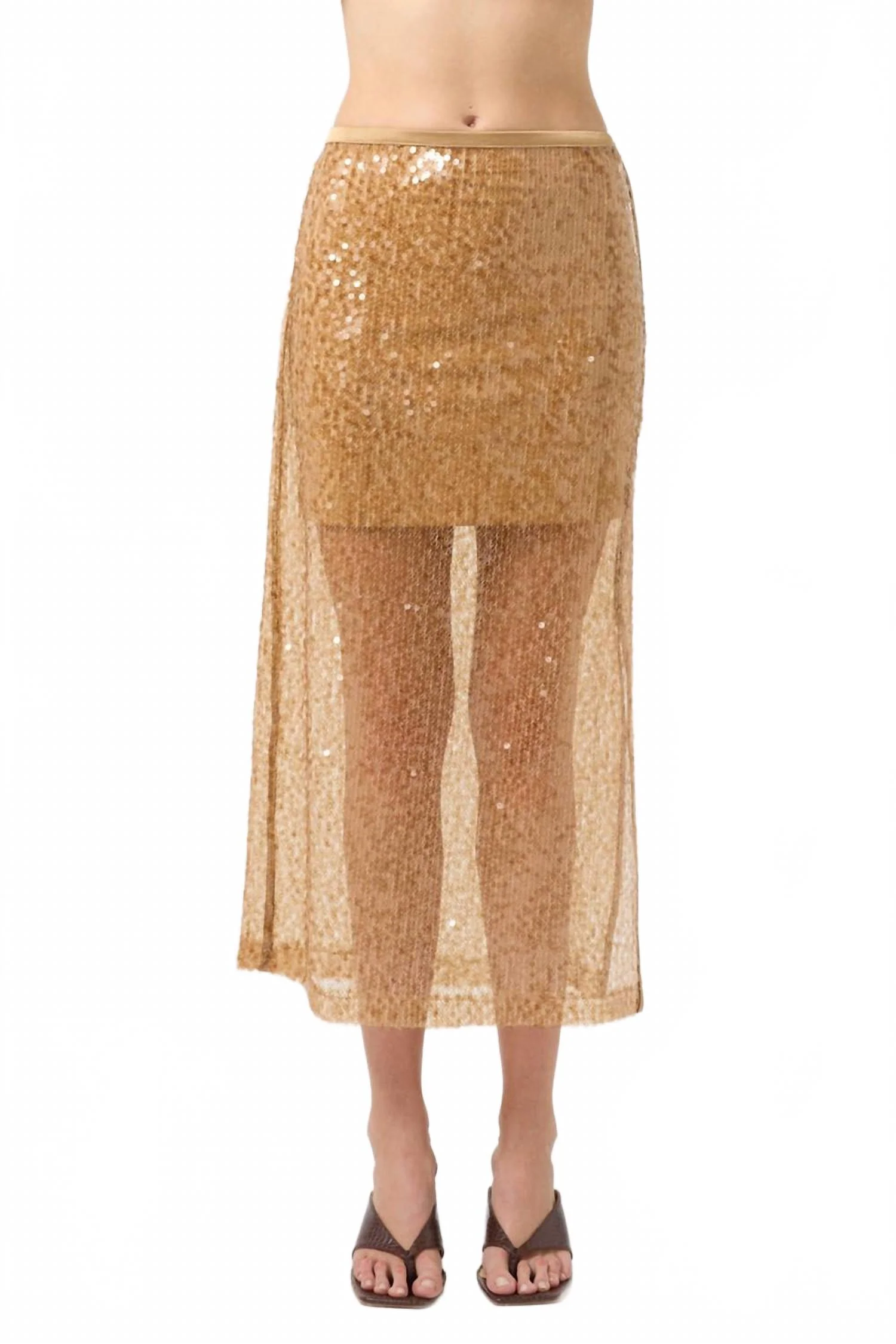 Reflection Sequin Midi Skirt In Honey